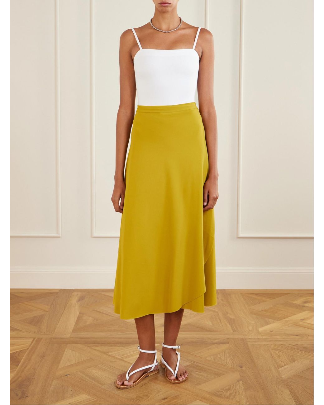Eres Yellow Stretch-Jersey Wrap Midi Skirt