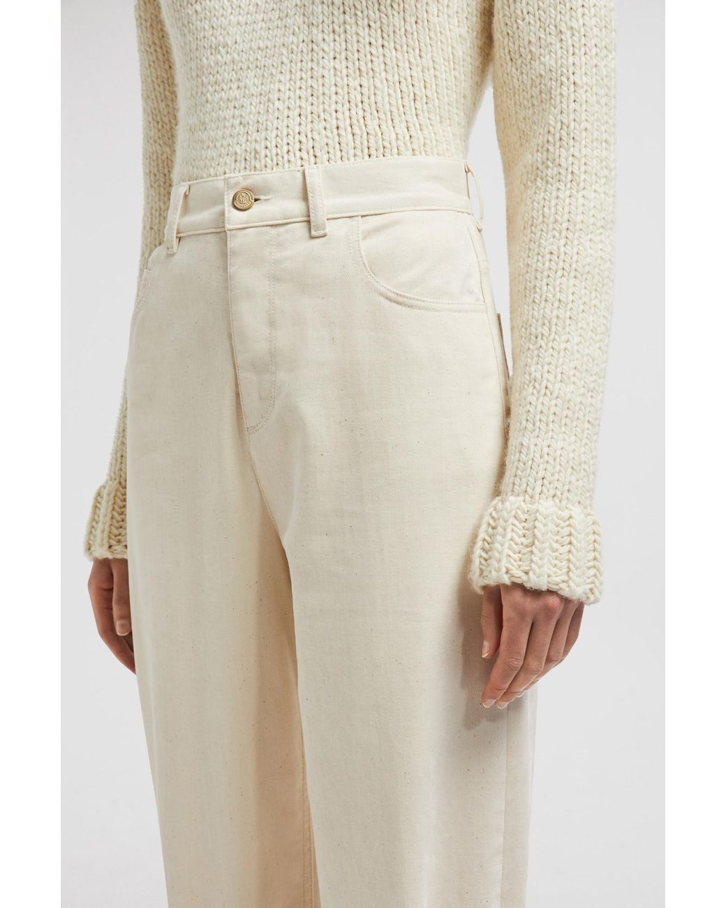 Moncler White Cropped Tapered Leg Jeans