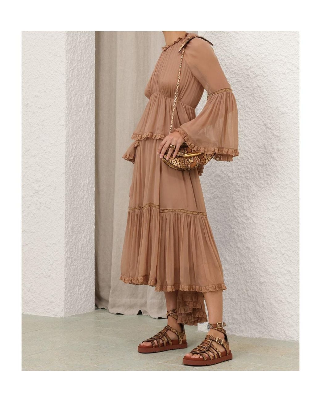 Zimmermann Brown Hypnotic Peplum Flutter Dress