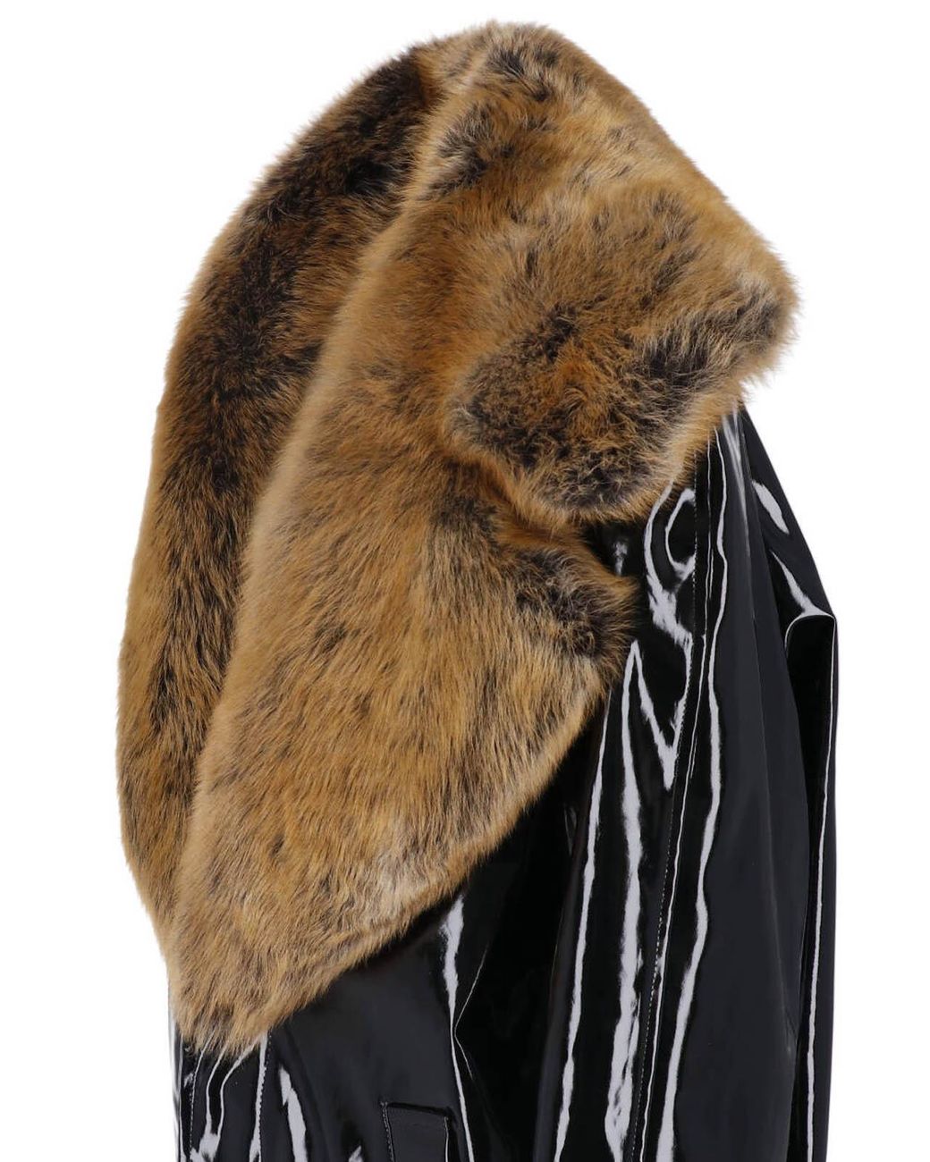 Saint Laurent Black Glossy Shearling-Collar Coat