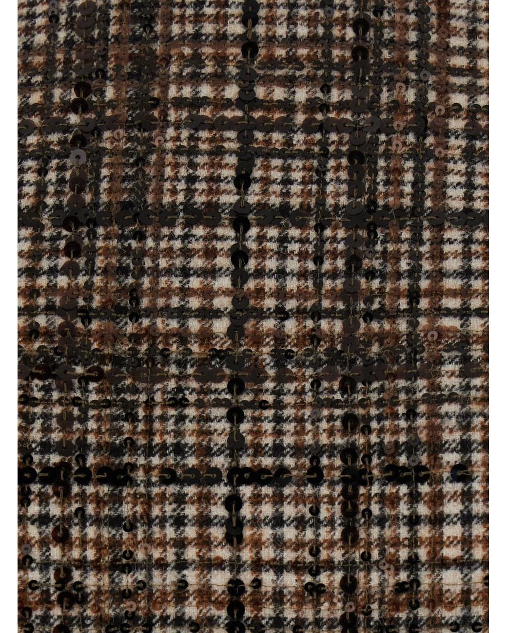 Brunello Cucinelli Brown Checked Alpaca And Wool Mini Dress With Dazzling Degradé Embroidery