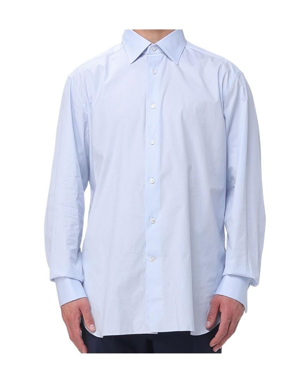 Zegna Blue Stretch-Popeline Shirt for men