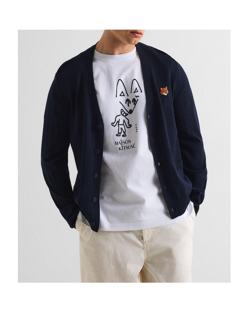 Maison Kitsuné Blue Vneck Knit Cardigan for men