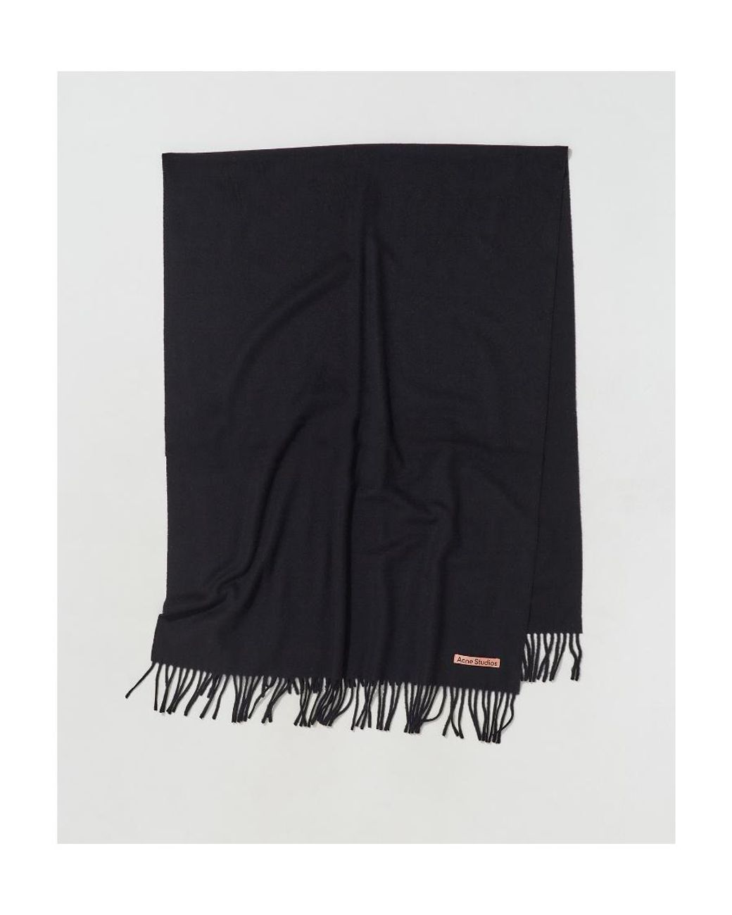 Acne Black Logo Patch Fringed-Edge Scarf for men