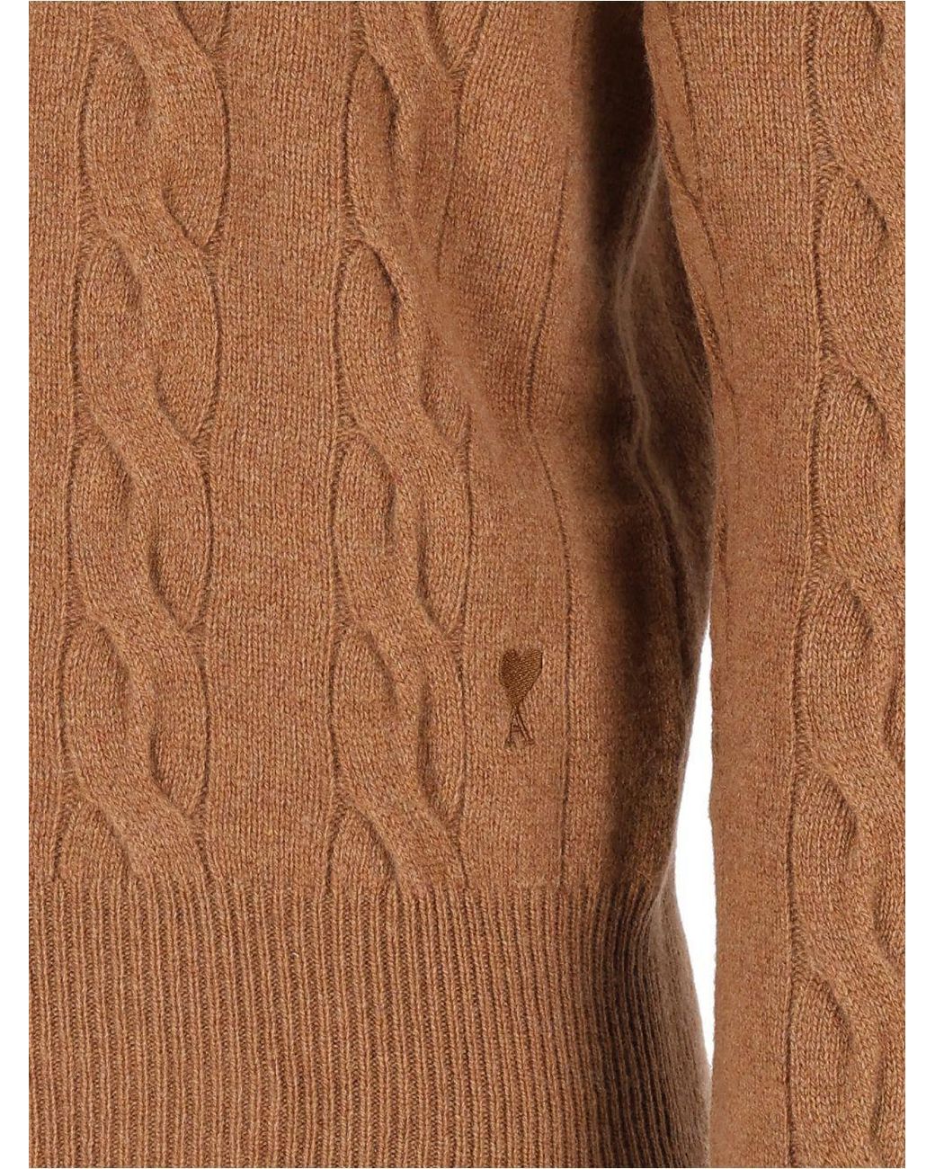 AMI Brown Ami Cable Knit Crew Neck Knitted Sweater for men