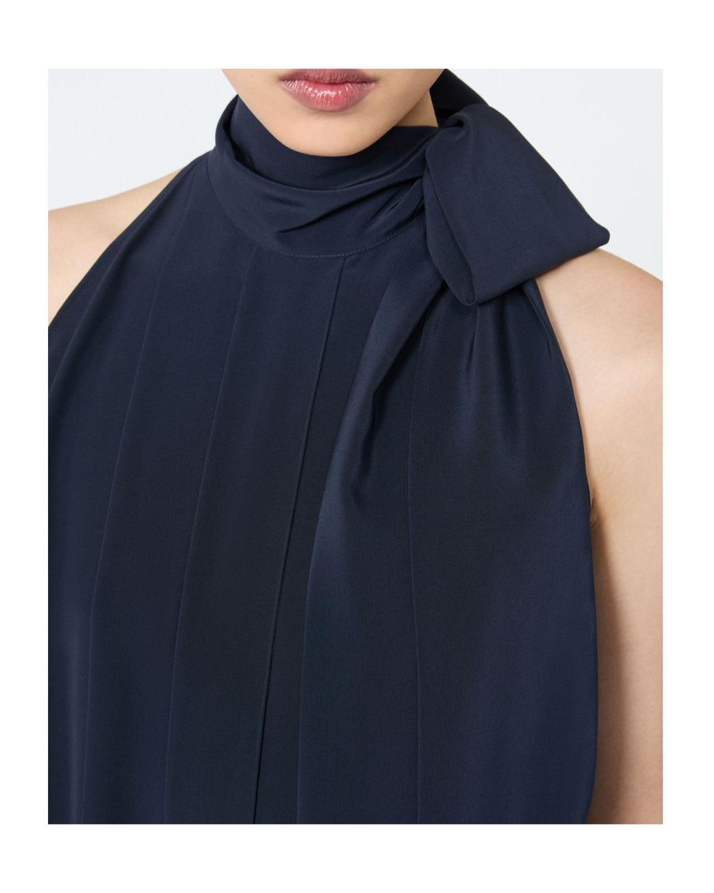 Max Mara Blue Fune Pussy-Bow Halterneck Top