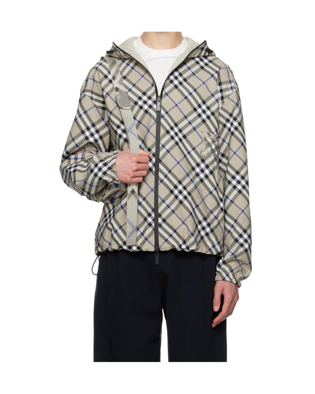 Burberry Gray Equestrian Knight Check Hooded for men
