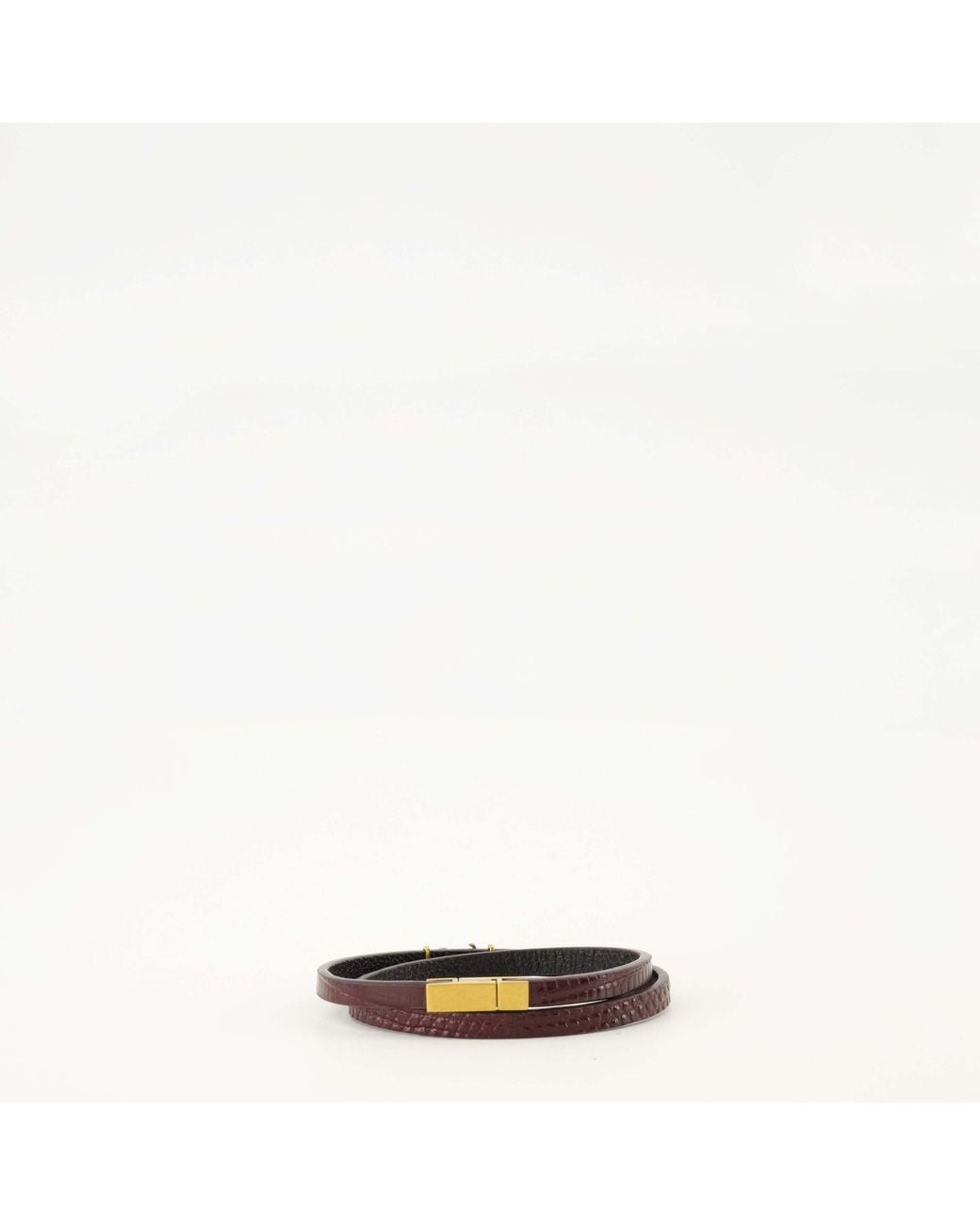 Saint Laurent White Thin Double-Wrap Embossed Bracelet