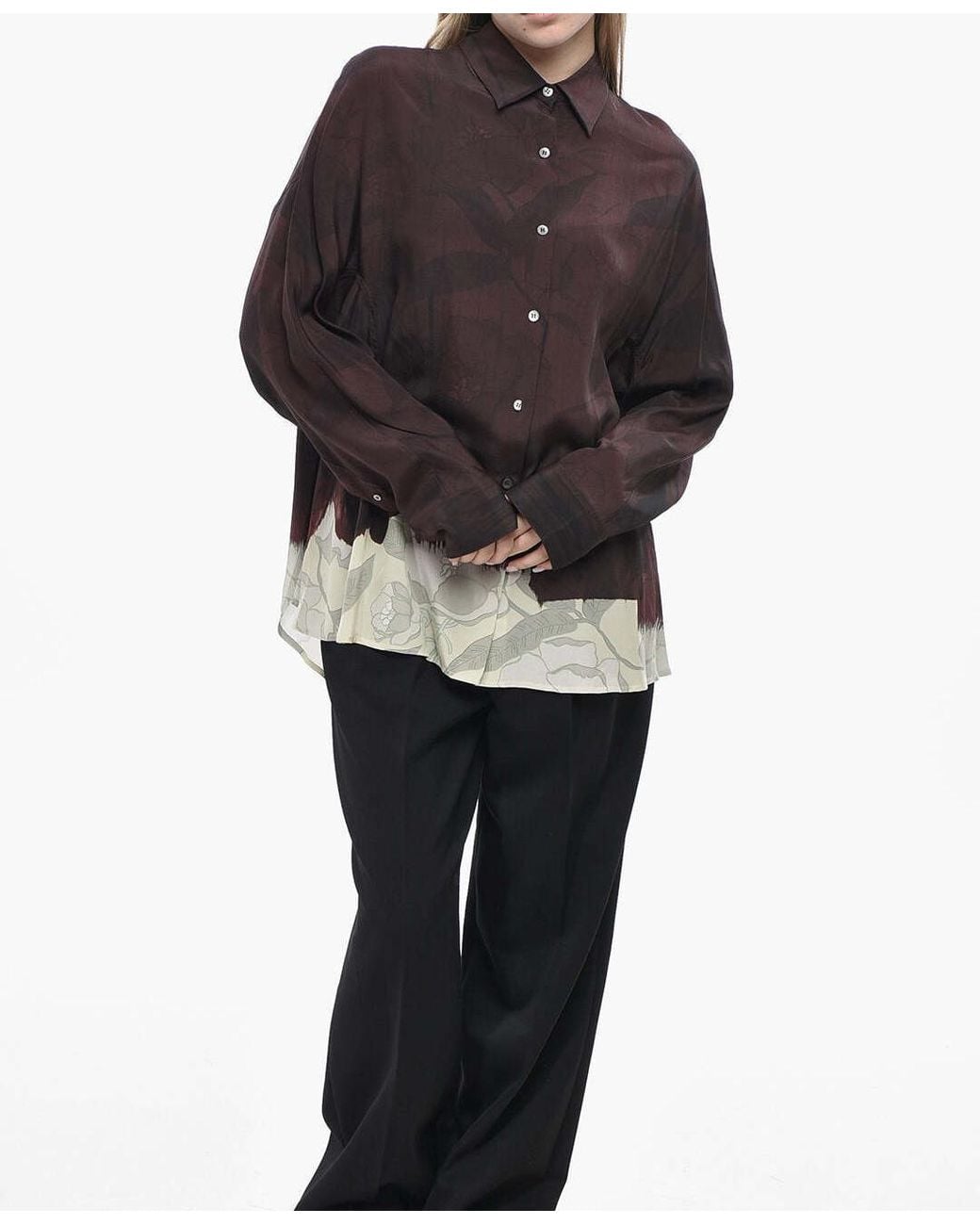 Dries Van Noten Brown Casio Contrasting Hem Shirt