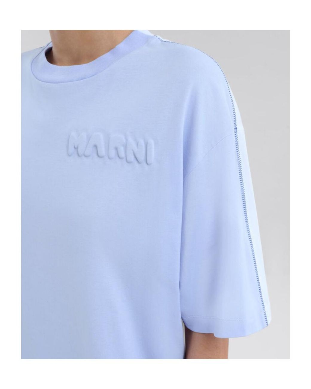Marni Blue Organic Cotton Box-Cut T-Shirt With Padded Logo