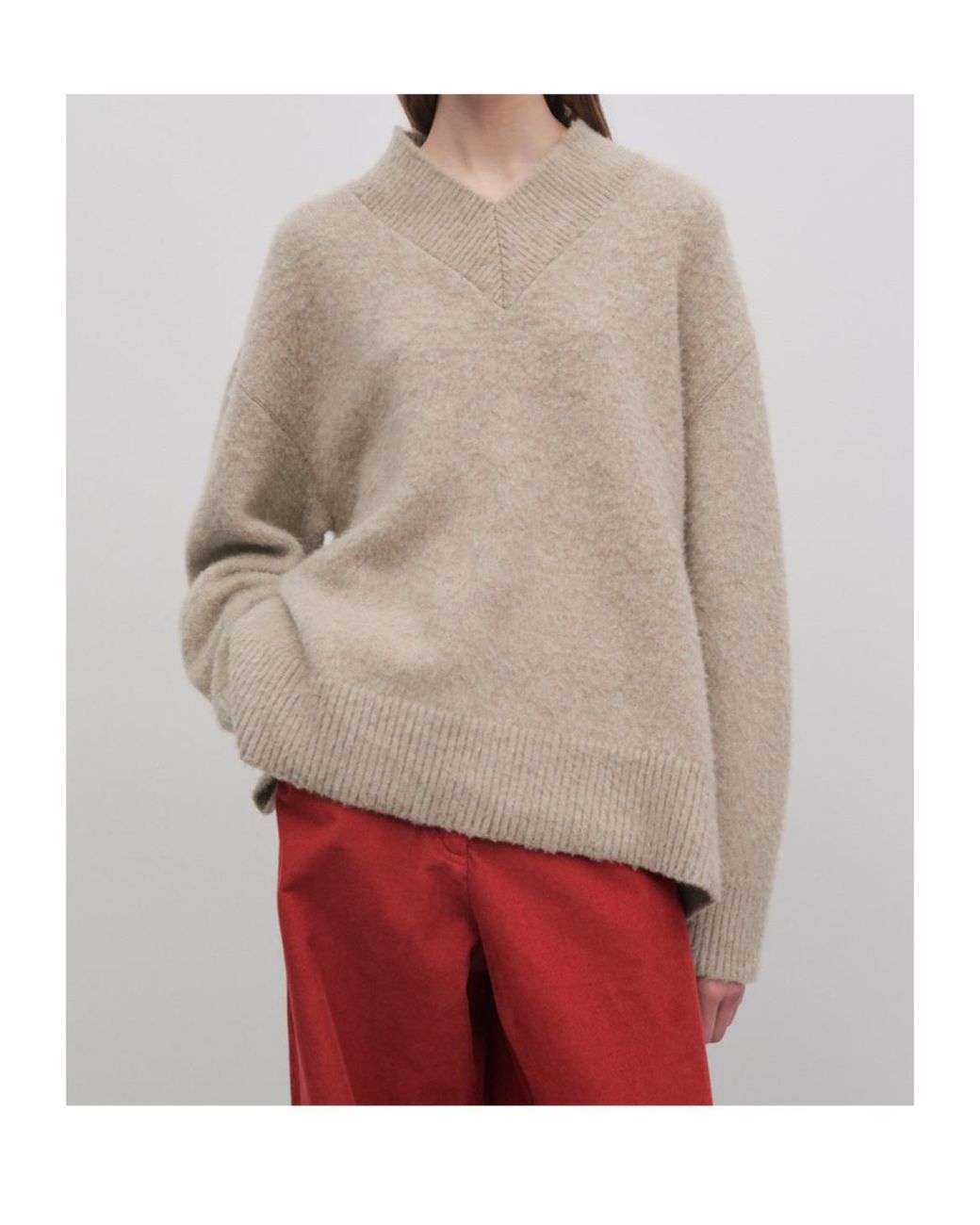 The Row Natural Fayette V-Neck Ribbed-Knit Sweater