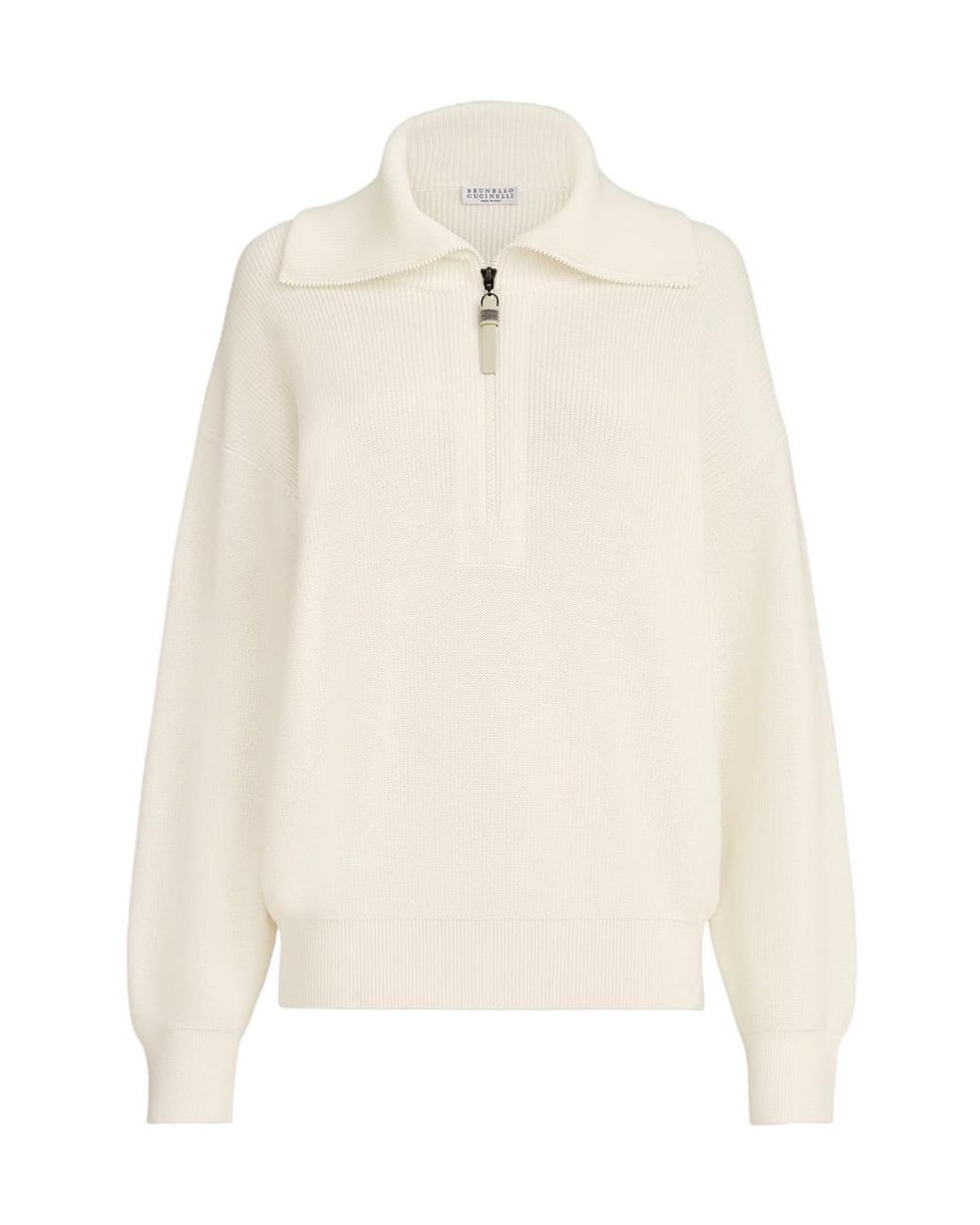 Brunello Cucinelli White Cotton Half-Zip Sweater
