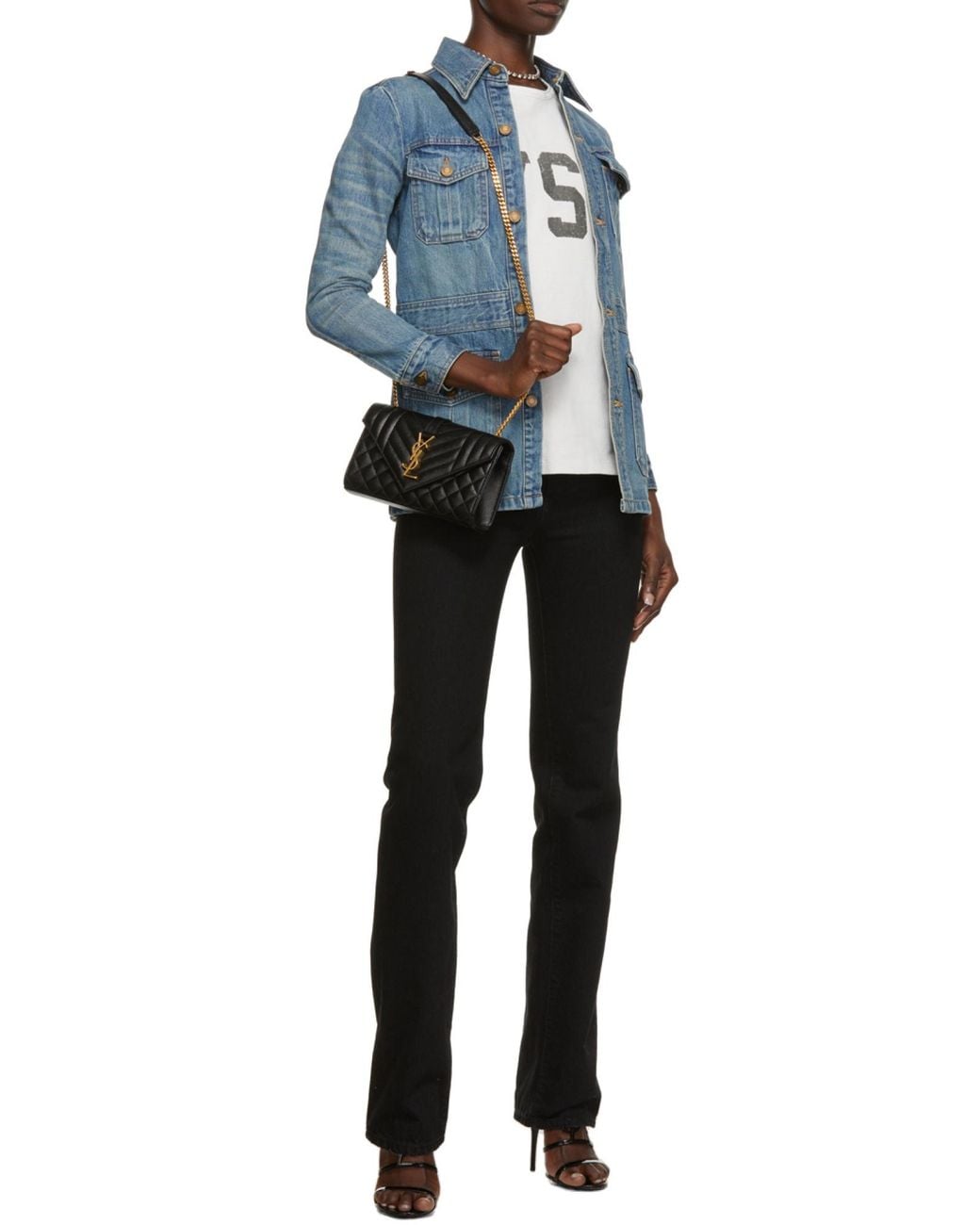 Saint Laurent Black Envelope Matelassé Small Crossbody Bag