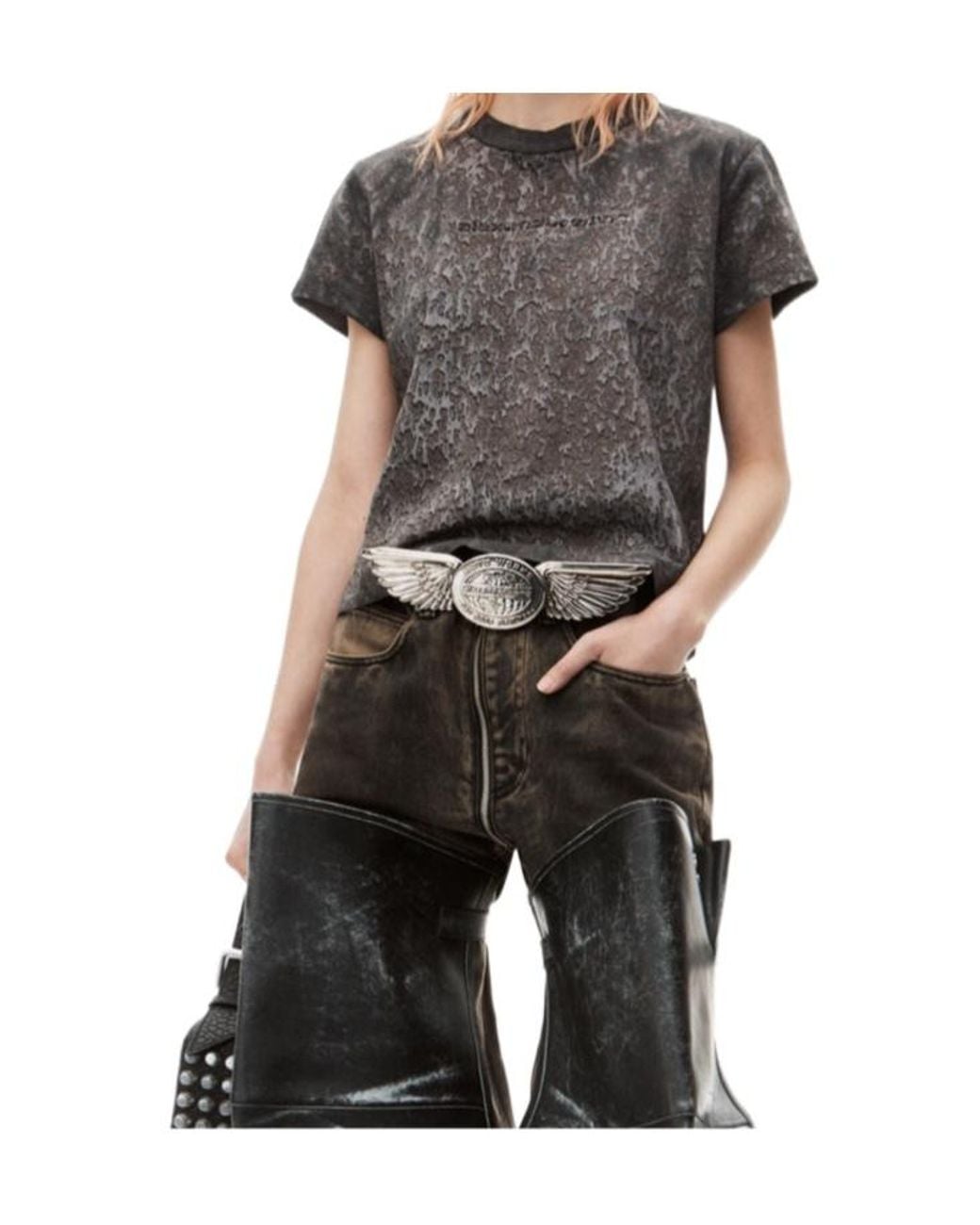 Alexander Wang Gray Splatter-Wash Crewneck T-Shirt