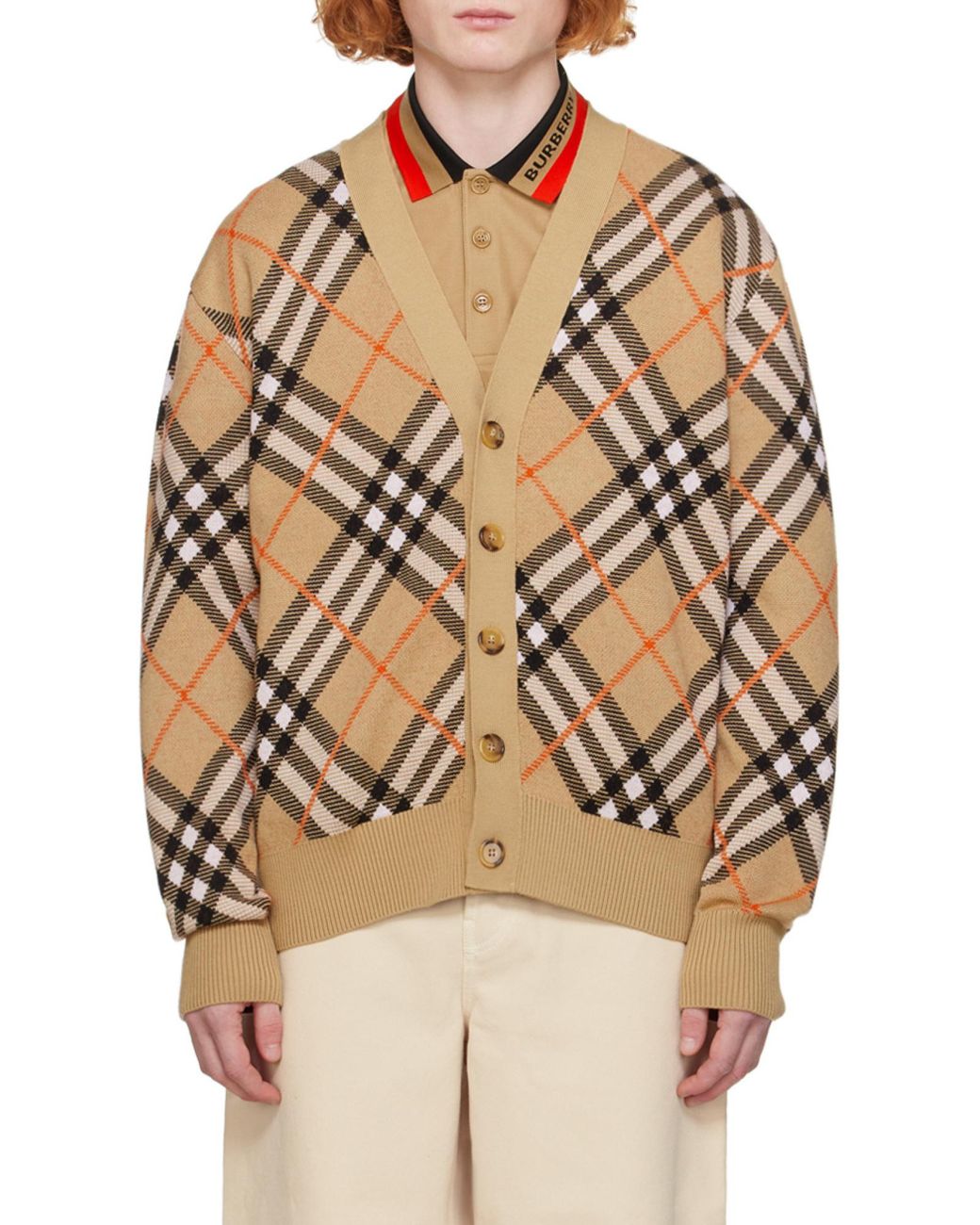 Burberry Brown Wool-Blend Check Cardigan for men