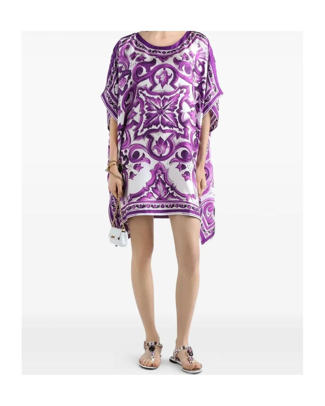 Dolce & Gabbana Purple Graphic Printed Flared Hem Mini Dress