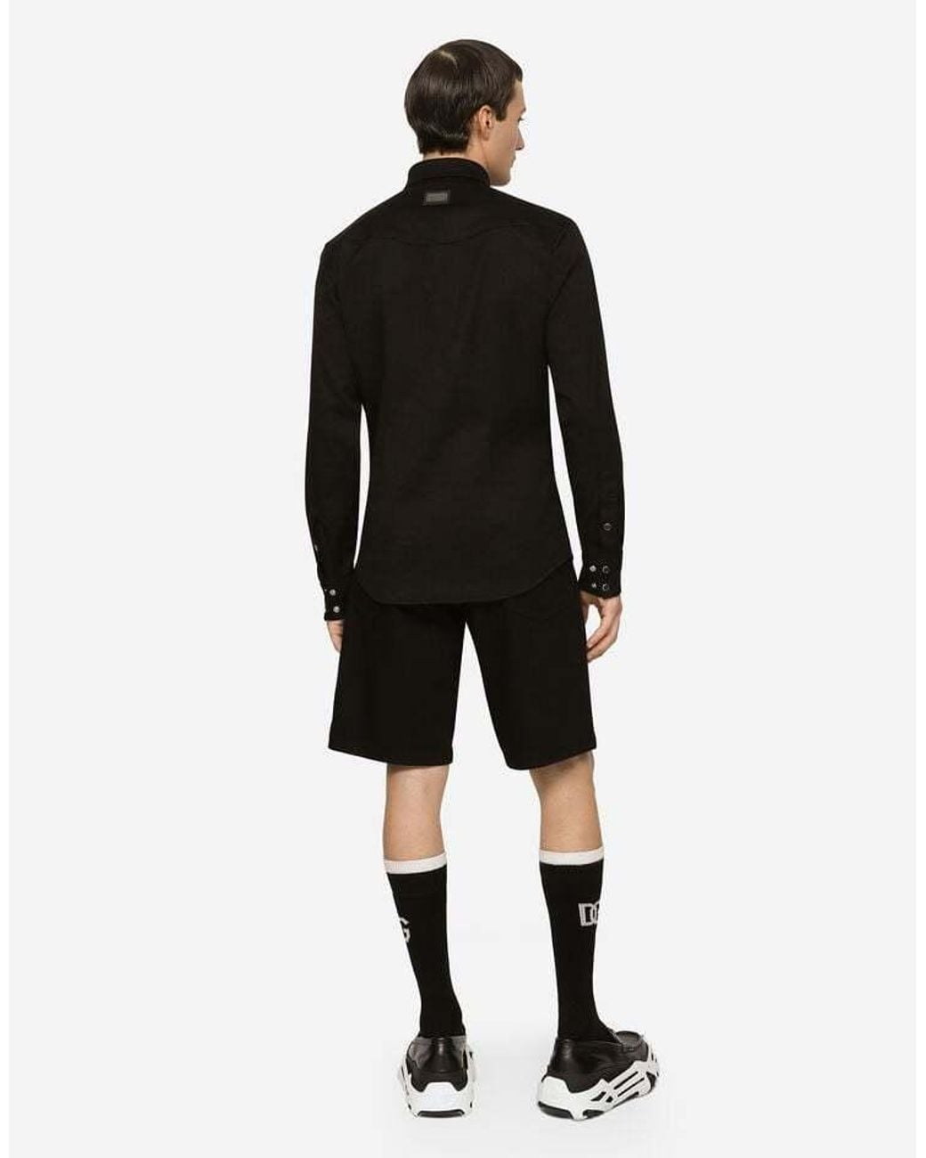 Dolce & Gabbana Black Logo Plaque Denim Shorts for men