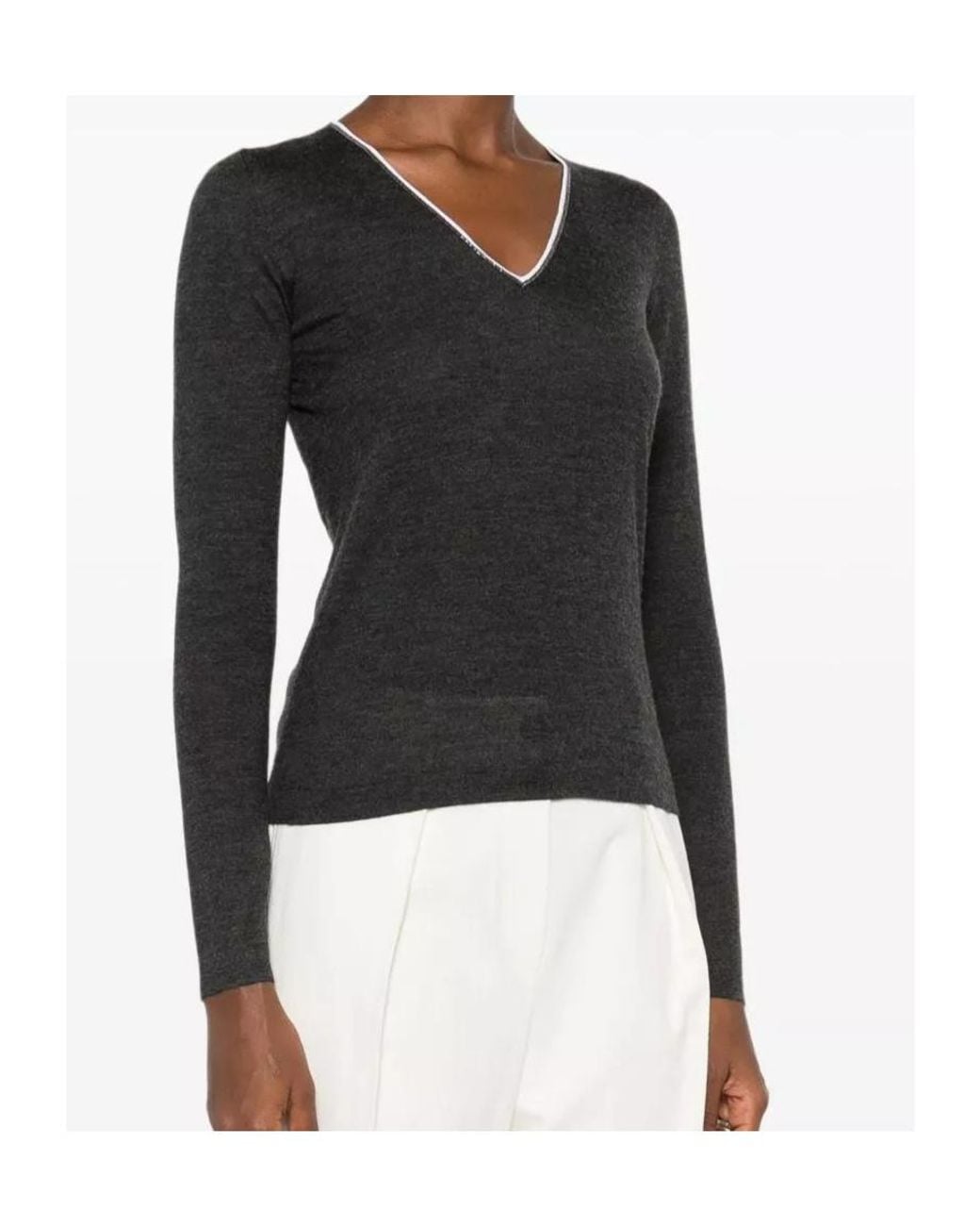 Brunello Cucinelli Black V-Neck Knitted Jumper