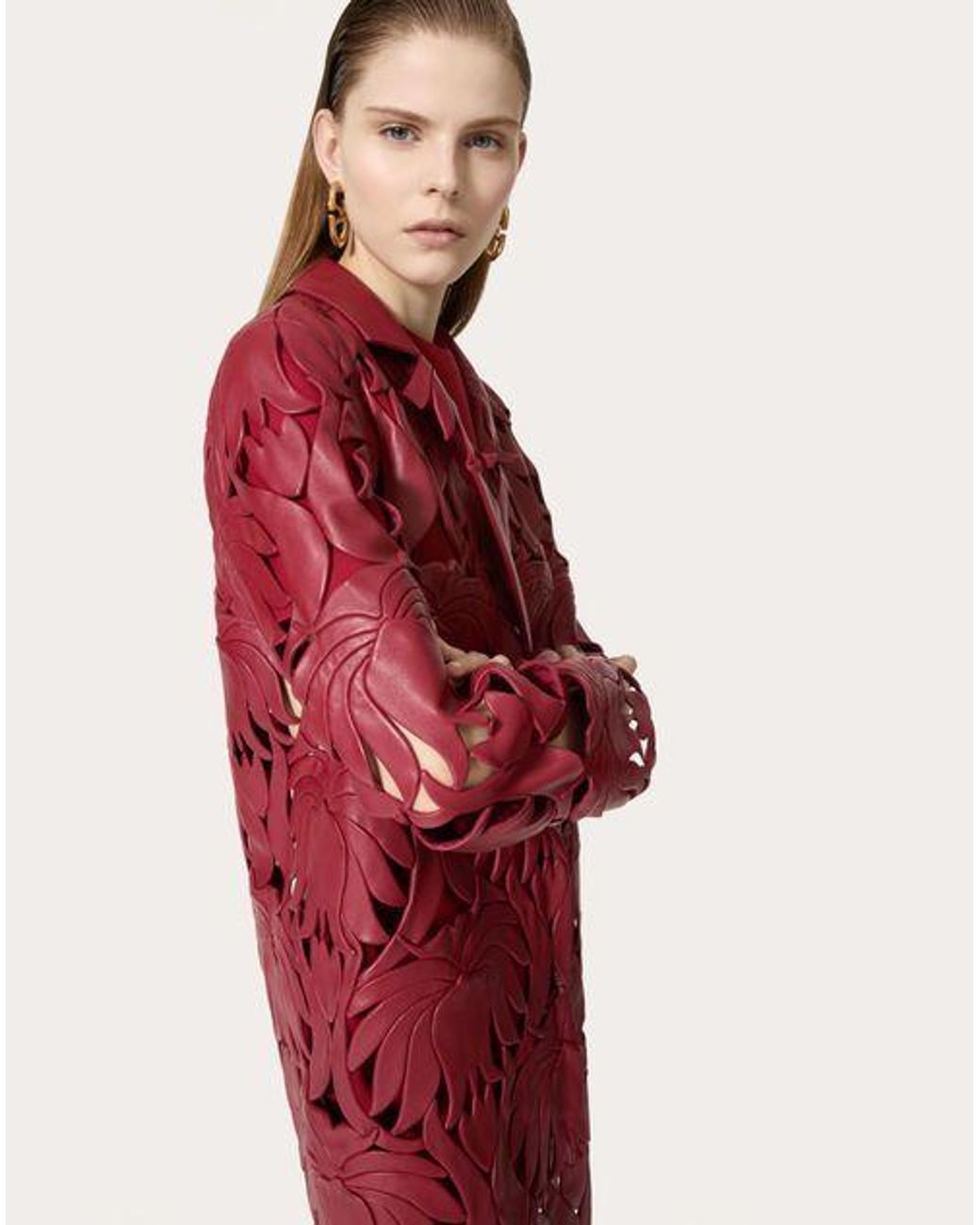 Valentino Red Hollow-Out Design Leather Jacket