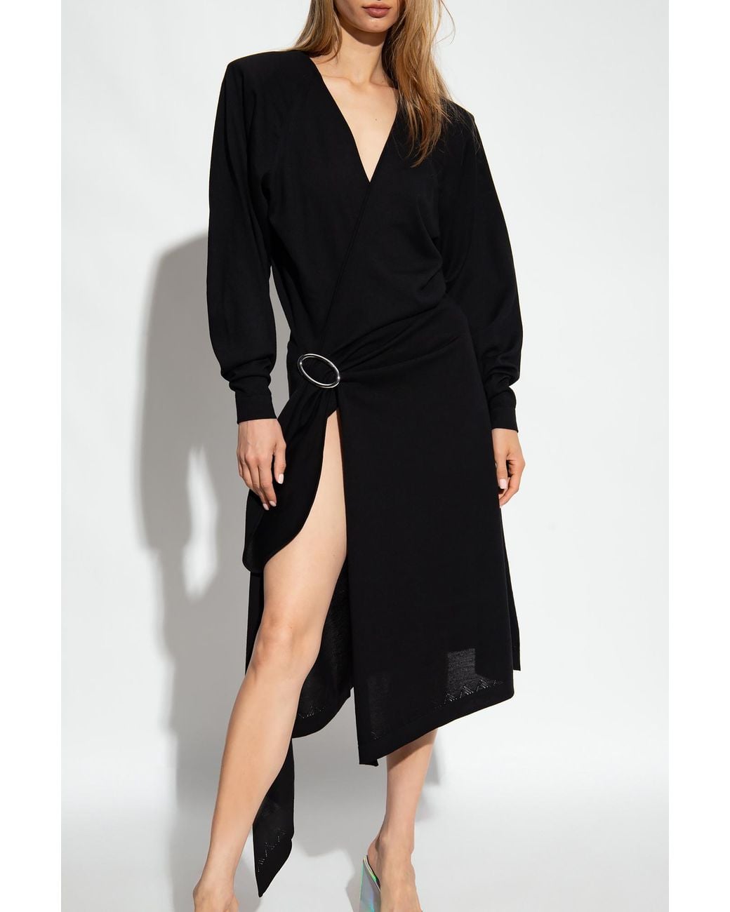 The Attico Black The Asymmetric Hem Wrap Midi Dress