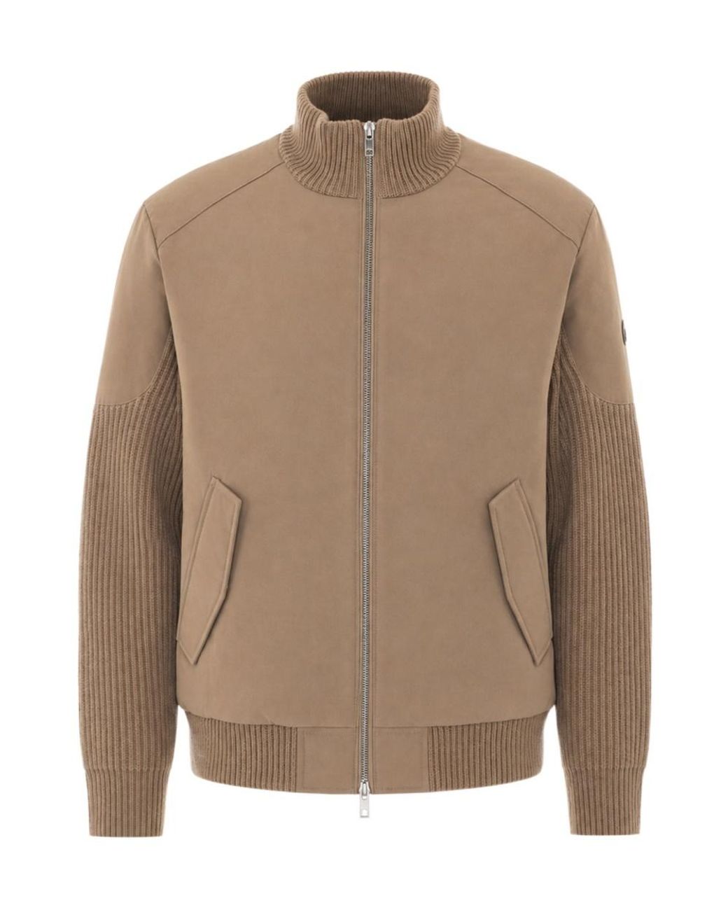 Moose Knuckles Brown Magnus Knit Hybrid Zipped Bomber Jacket for men