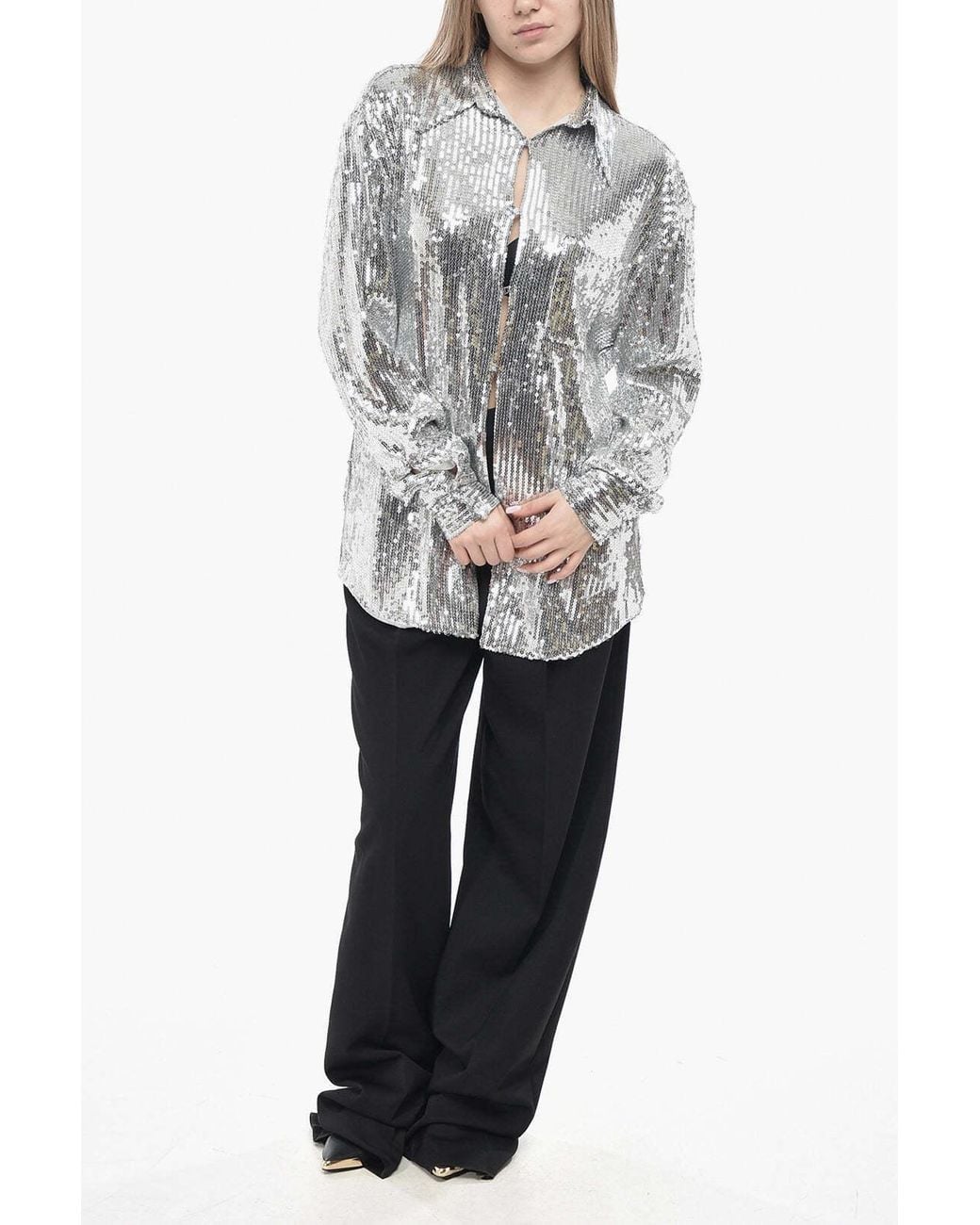 GIUSEPPE DI MORABITO Gray Sequin-Embellished Shirt