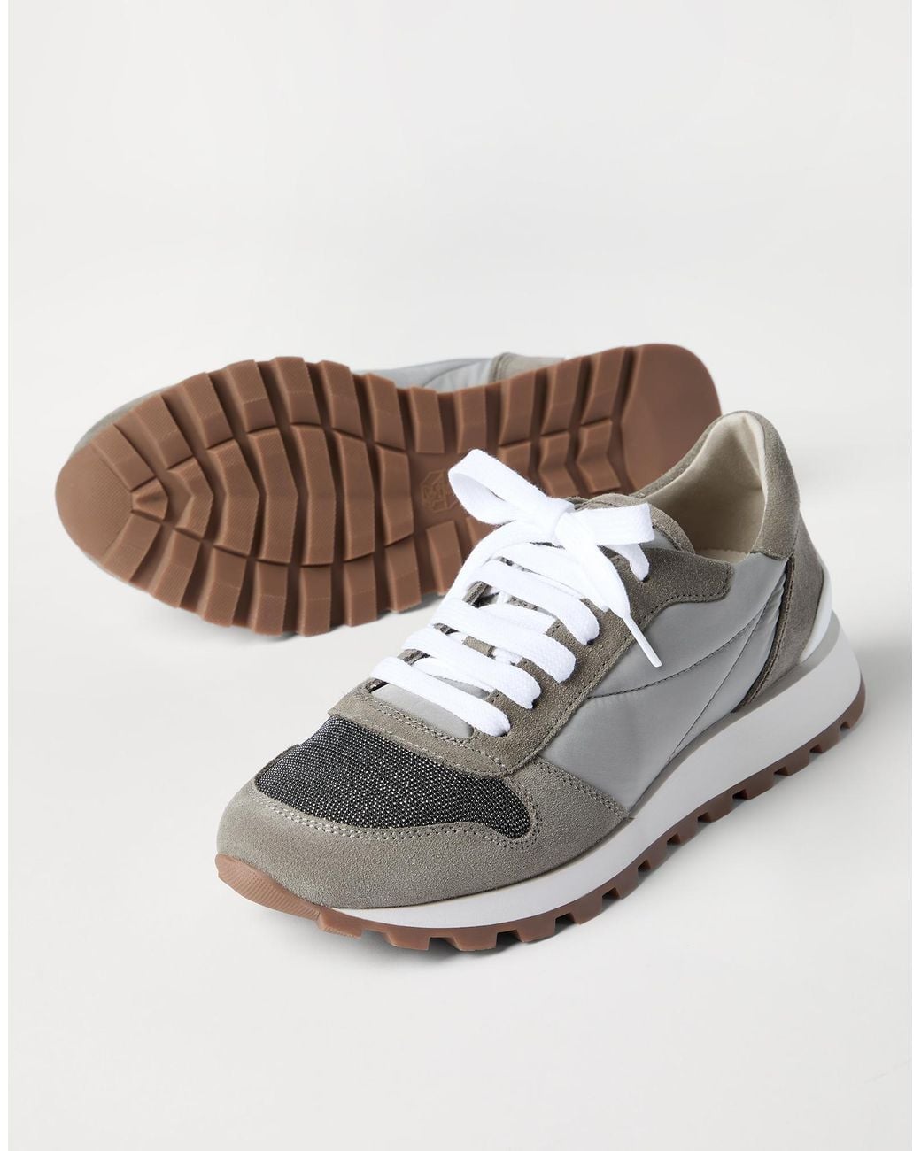 Brunello Cucinelli White Techno-Suede Runner Sneakers