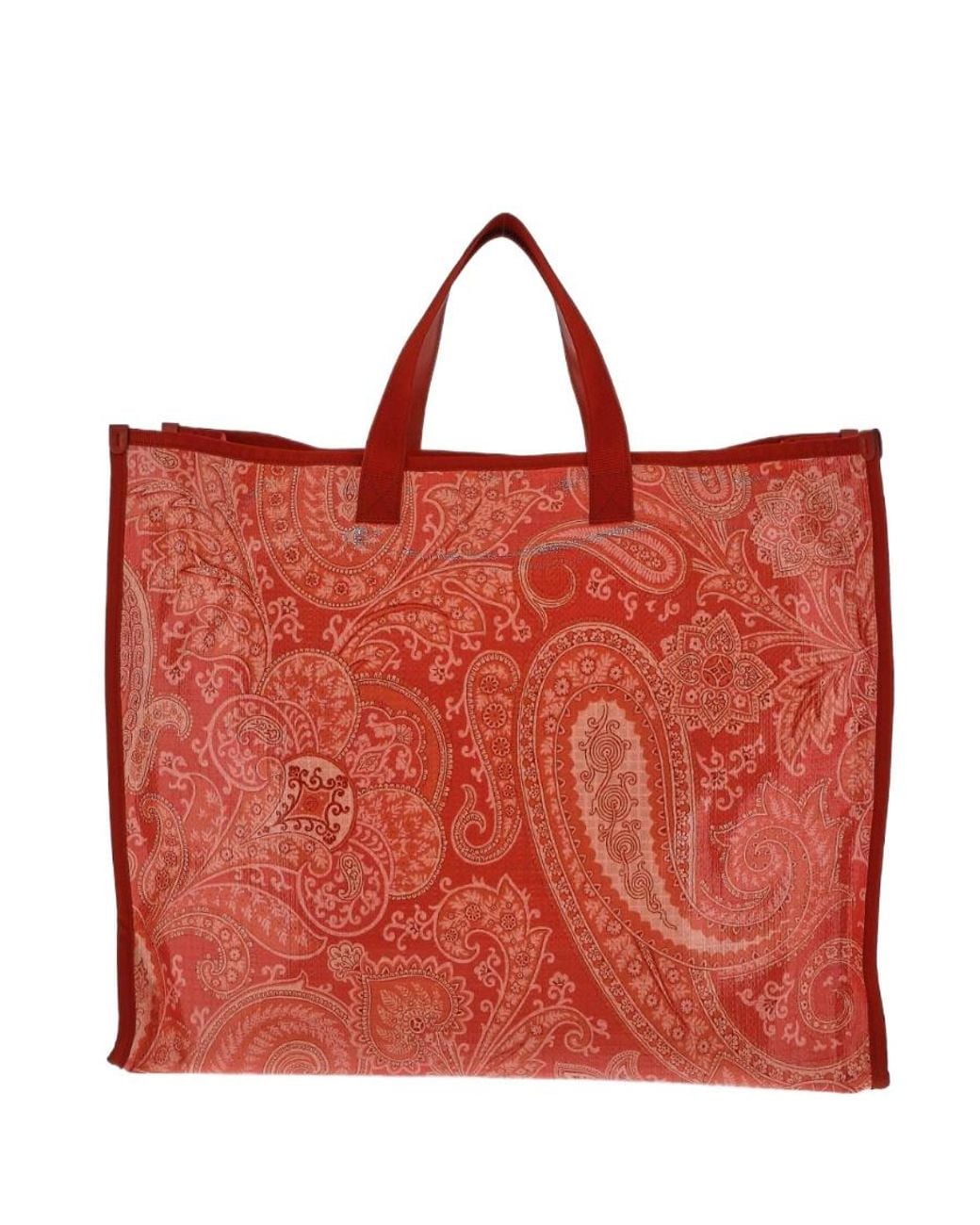 Etro Red Paisley Printed Logo Patch Tote Bag