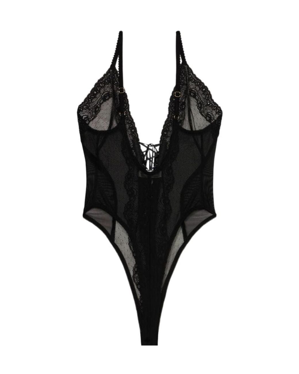 Blumarine Black Marquisette And Lace Thong Bodysuit
