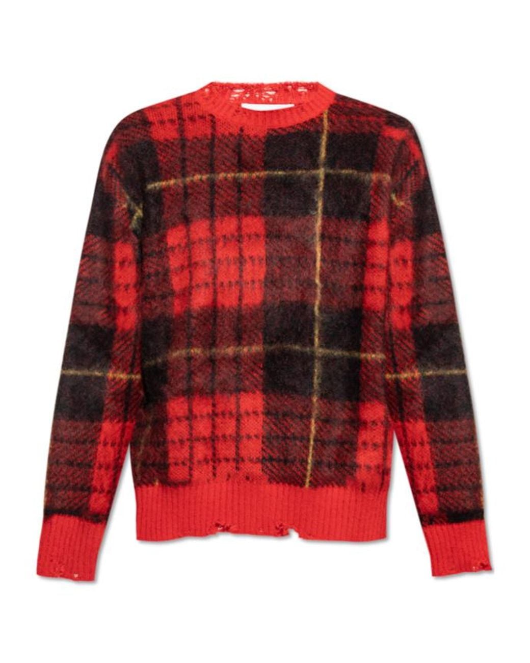 McQueen Red Check Pattern Distressed Jumper for men