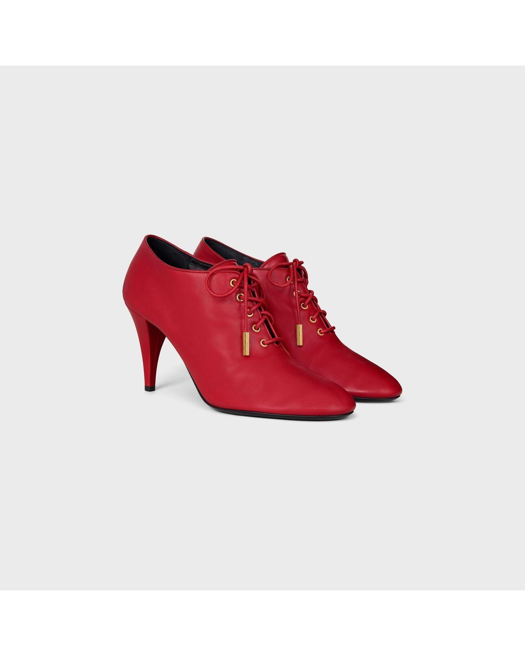 Céline Red Soft Oxford Lace-Up Heeled Ballerina