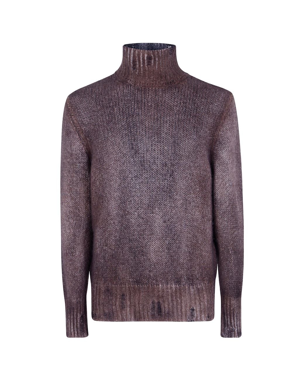 Avant Toi Purple Distressed-Effect Roll-Neck Sweater for men