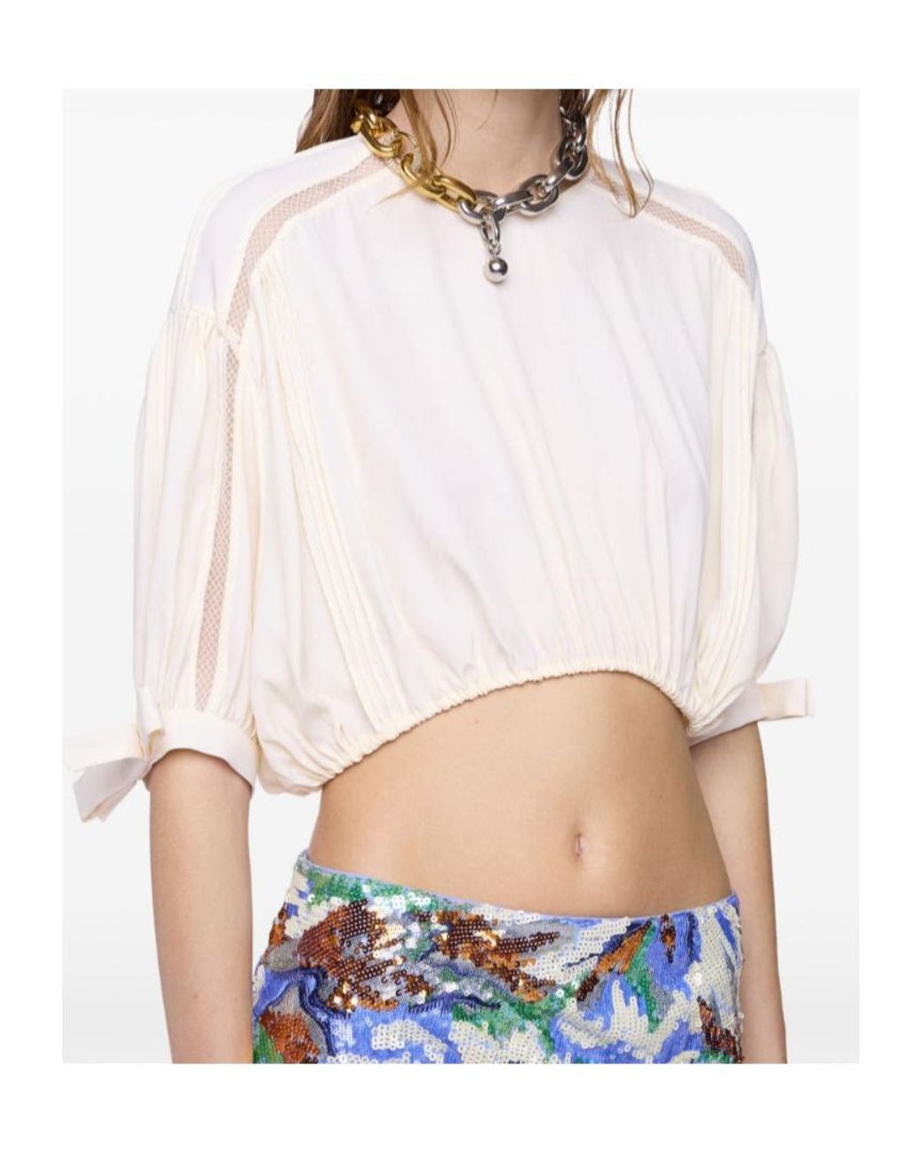 Rabanne Blue Puff Sleeve Crop Top