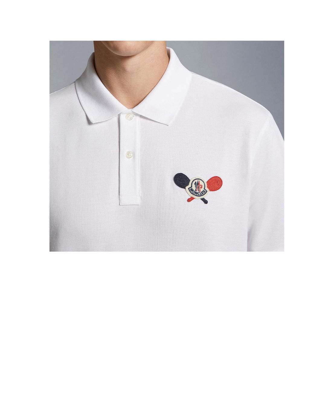Moncler White Logo Patch Short-Sleeved Polo Shirt for men