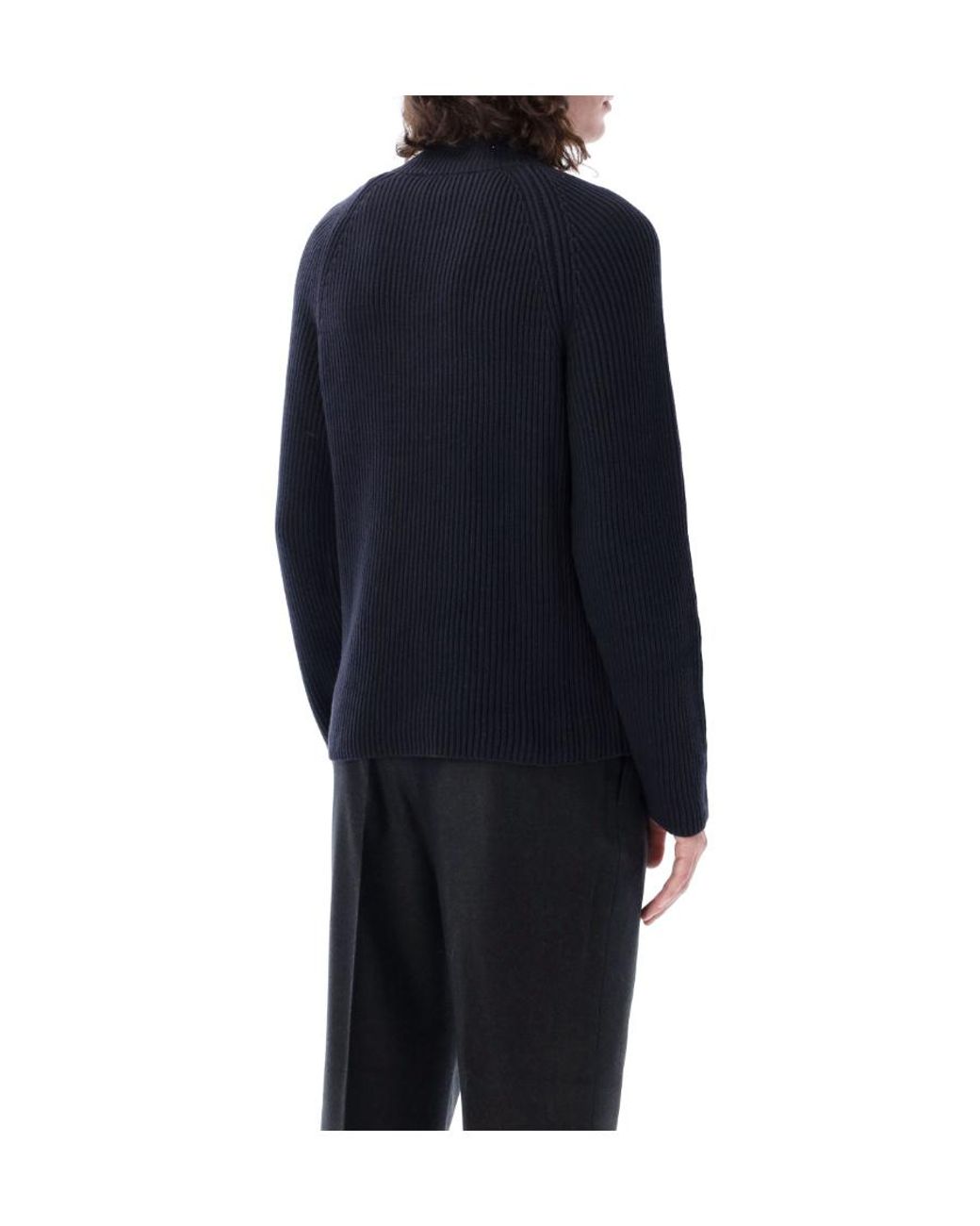 AMI Blue High Neck Ribbed Jumper for men