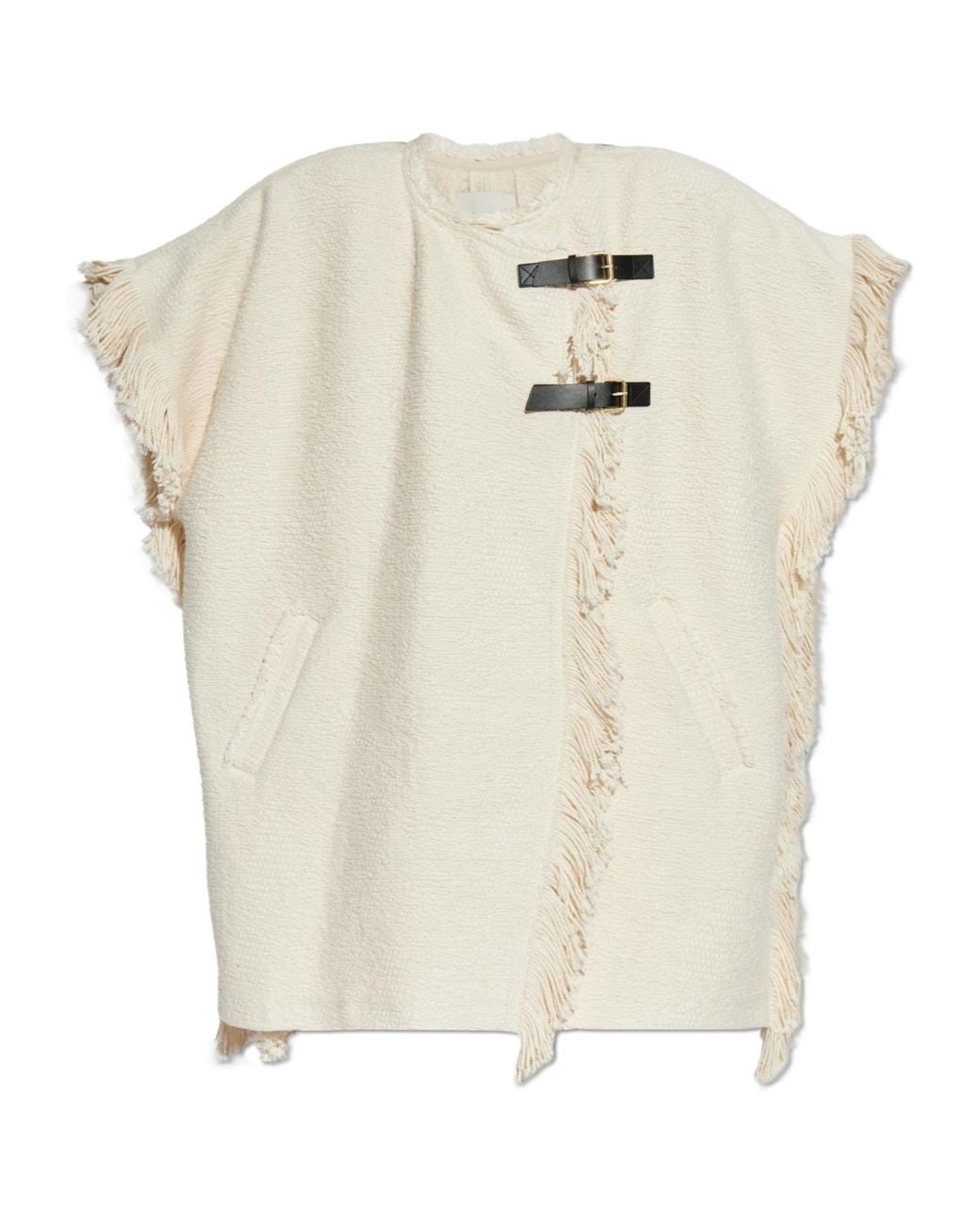 Isabel Marant White Fringed Buckled Sleeveless Jacket