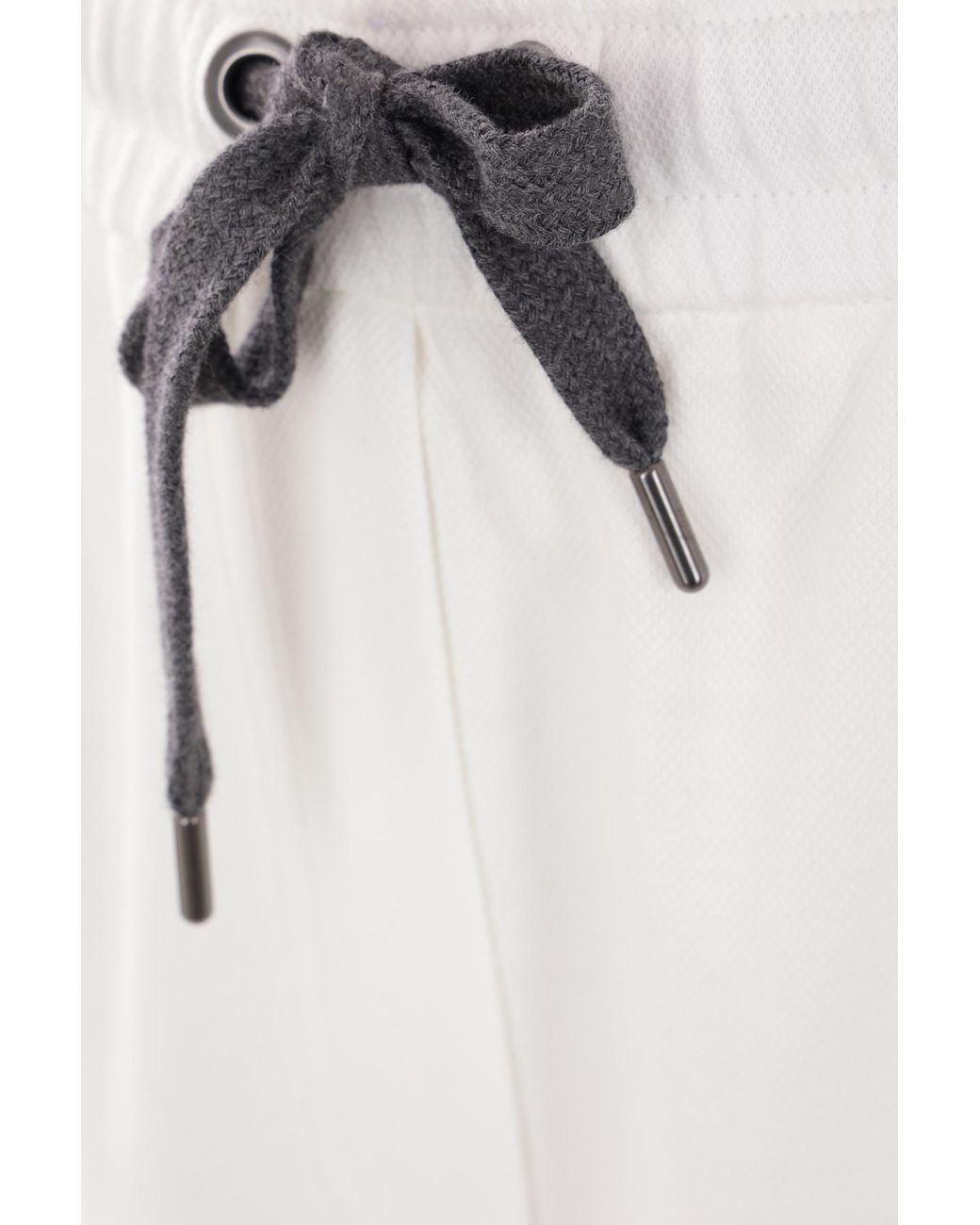 Brunello Cucinelli White Drawstring Straight-Leg Trousers