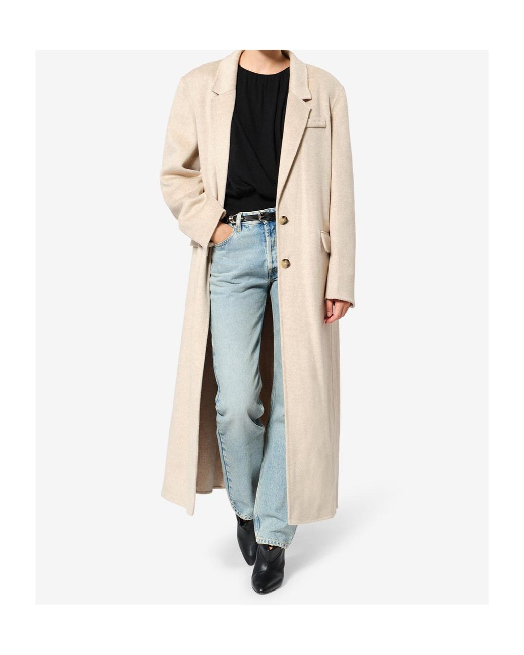 Isabel Marant Natural Clesa Long Single-Breasted Coat