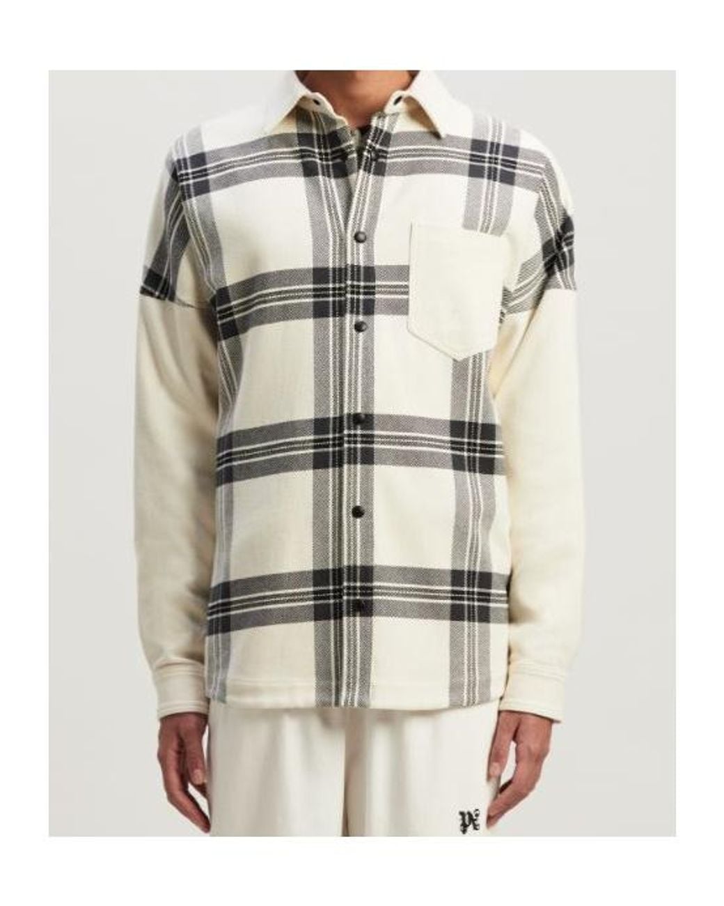 Palm Angels White Checked Long-Sleeved Flannel Overshirt for men