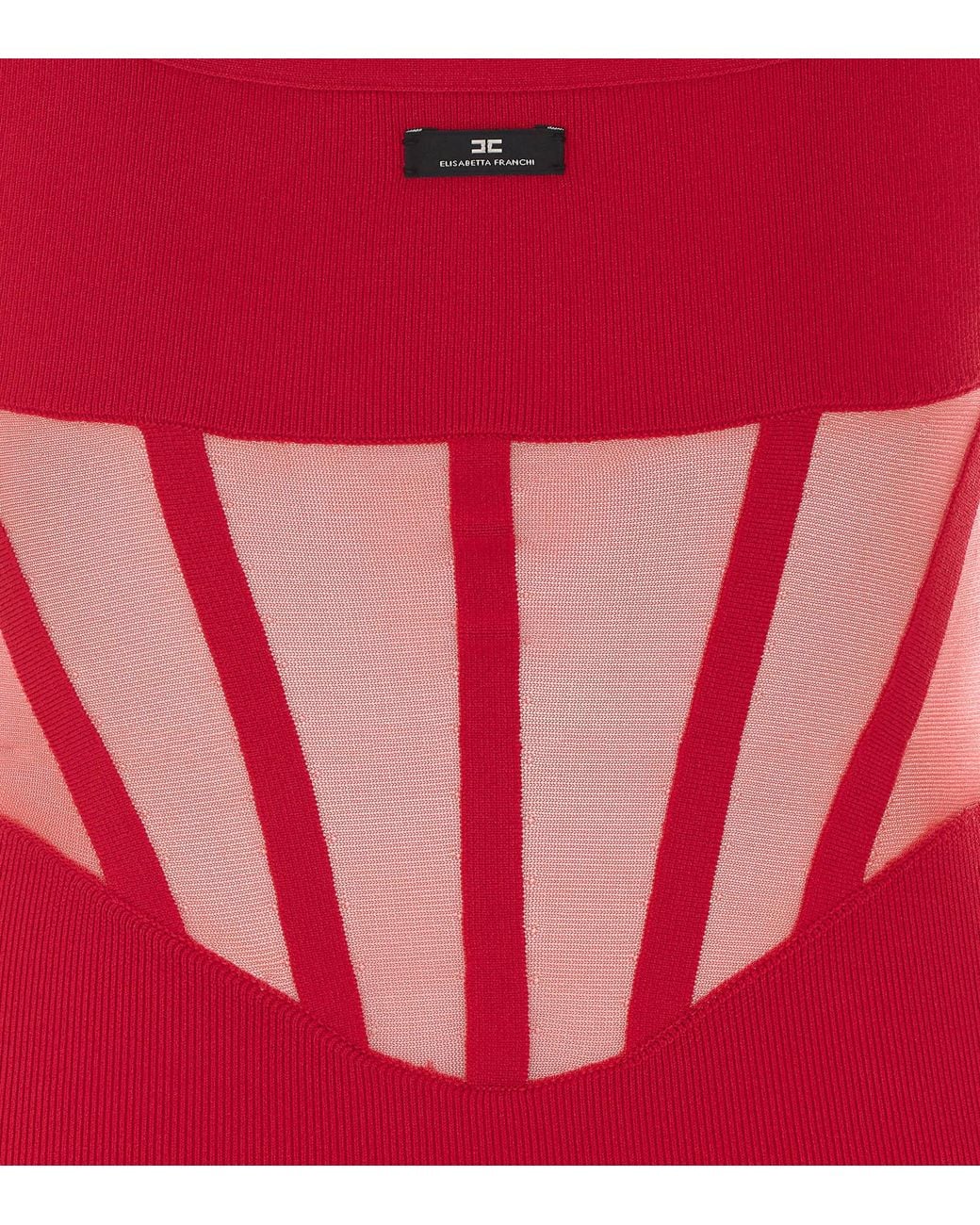 Elisabetta Franchi Red Sheer Panel Midi Dress
