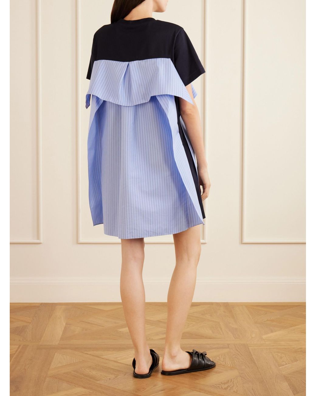 Sacai Blue Ruffled Poplin Mini Dress