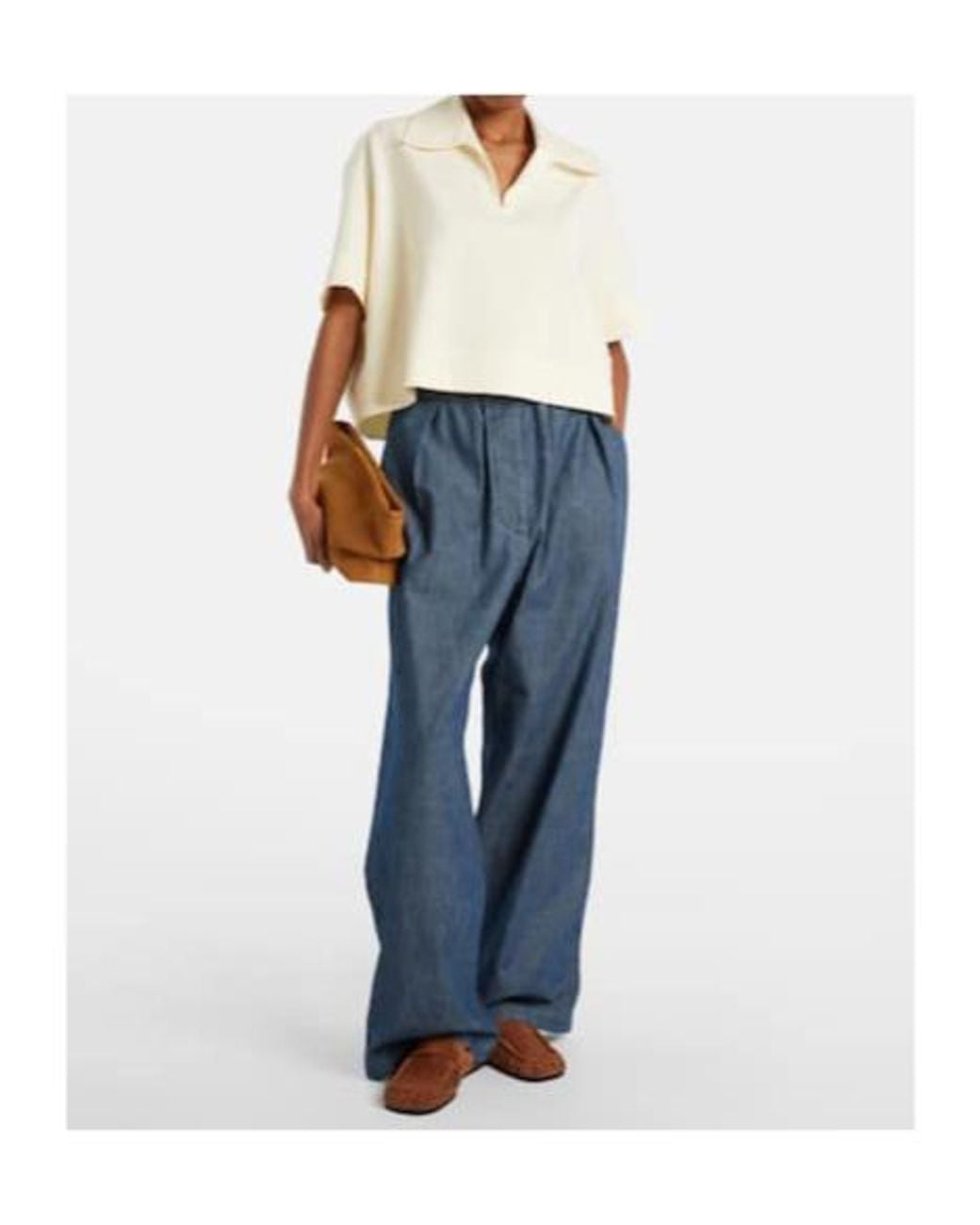 Jil Sander Blue Cotton Chambray Wide-Leg Pants
