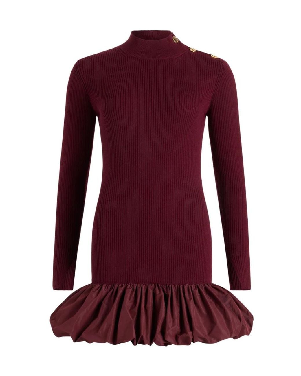 Patou Purple Ribbed Button-Detailed Mini Dress