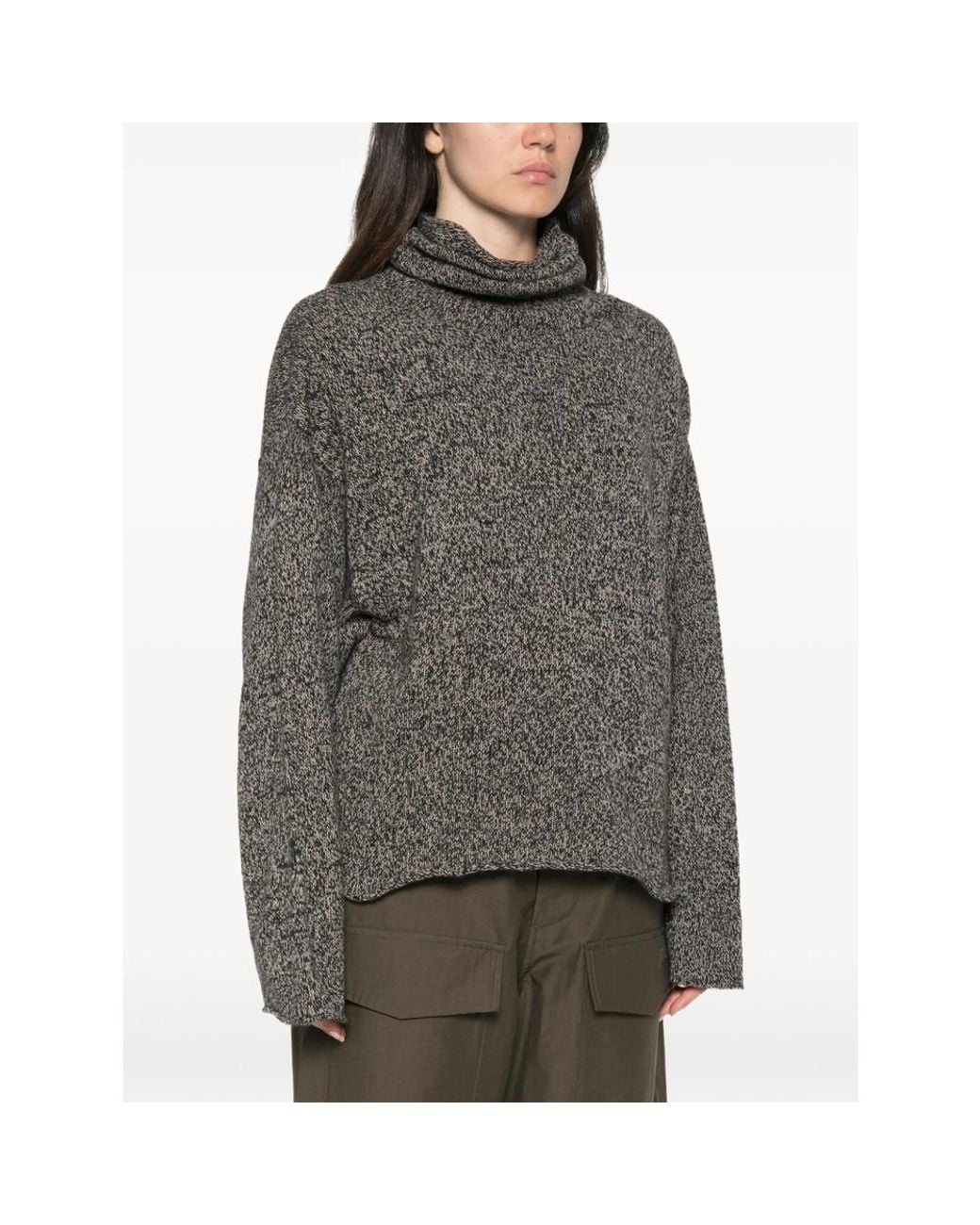 Baserange Gray Long-Sleeve High-Neck Knit Top