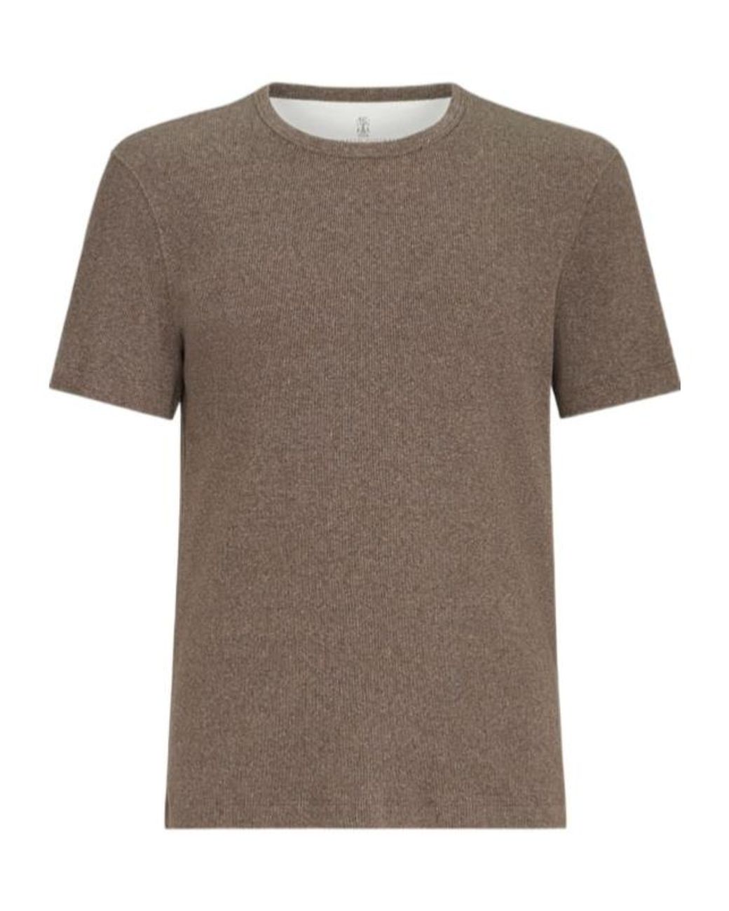 Brunello Cucinelli Brown Denim-Effect Ribbed Cotton Jersey Crew Neck T-Shirt for men