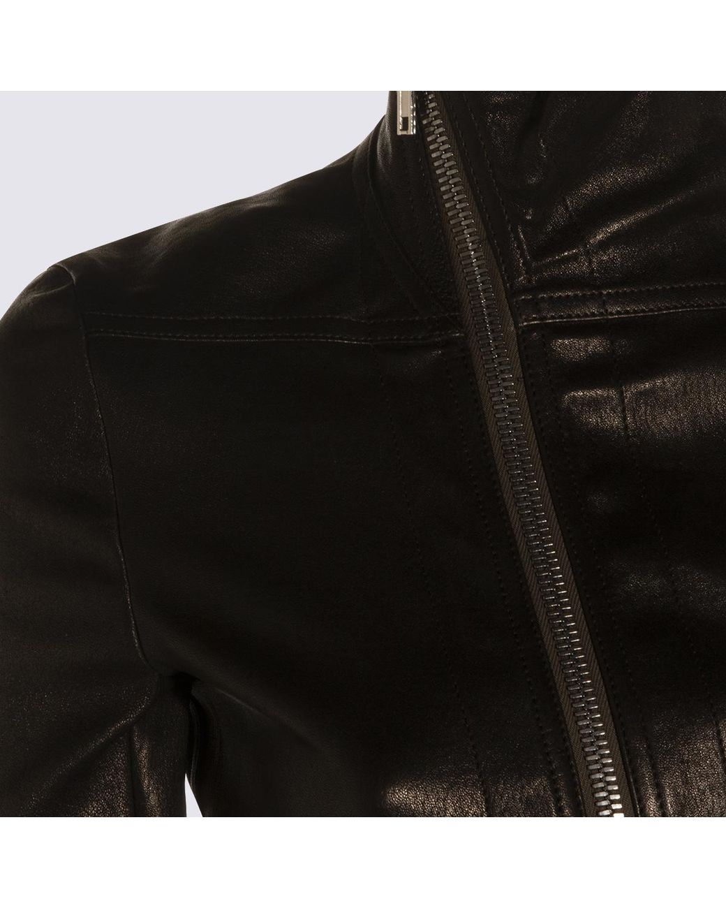 Rick Owens Black High Neck Zip-Up Leather Jacket