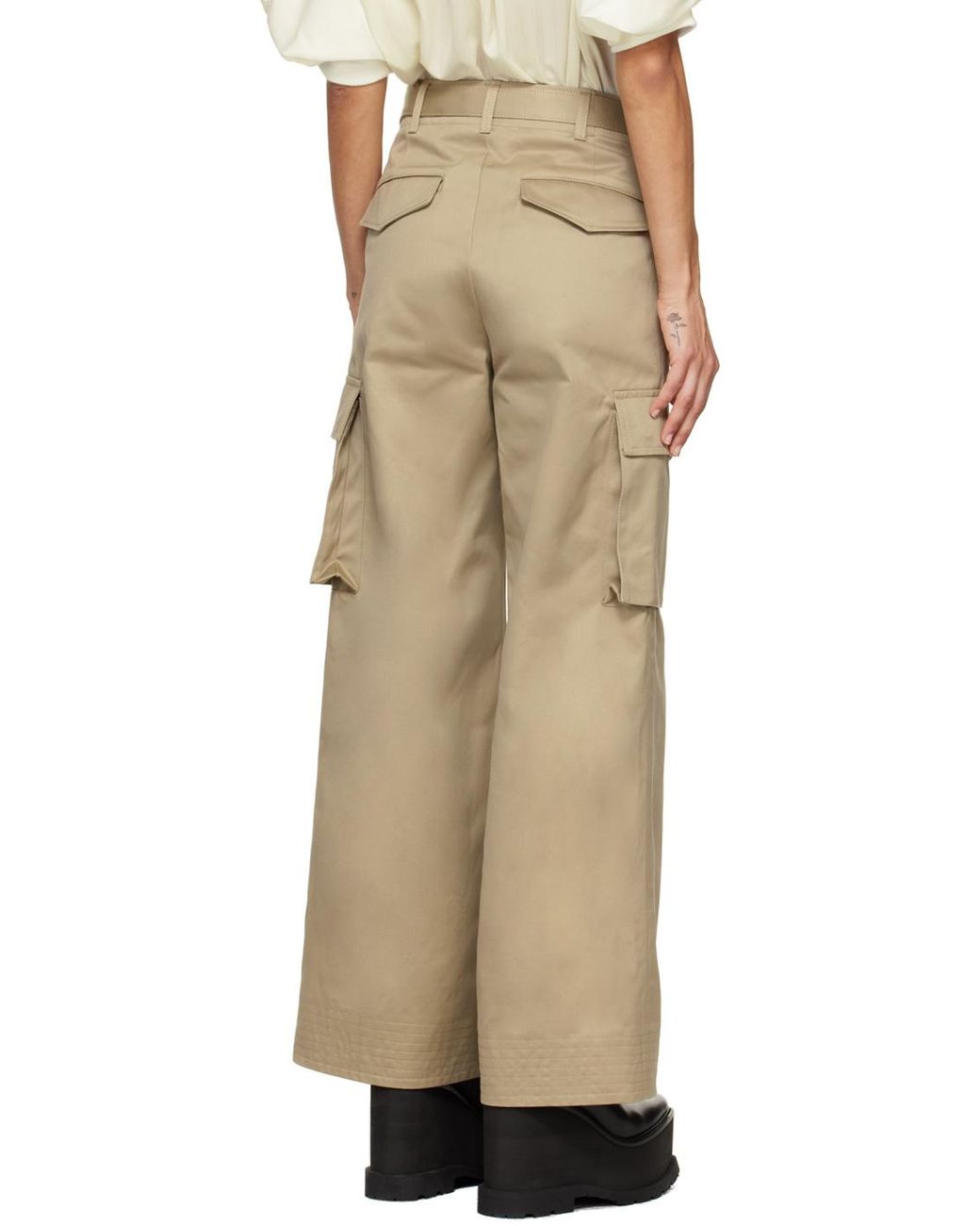 Sacai Natural Wide Leg Belted Trousers