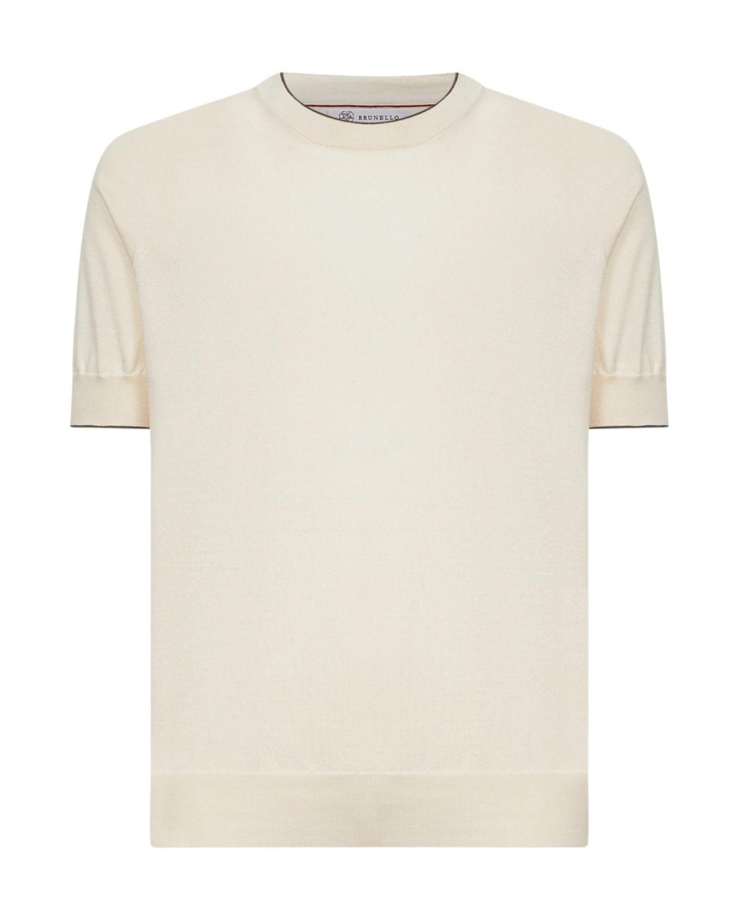 Brunello Cucinelli White Short Sleeved Ribbed Jumper for men