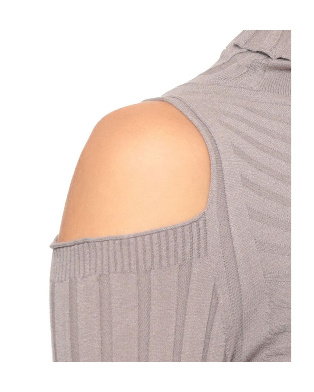 D.exterior Gray Ribbed Cold-Shoulder Knitted Sweater