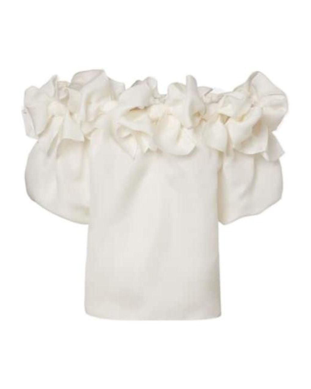 Carolina Herrera White Off-Shoulder Silk Top